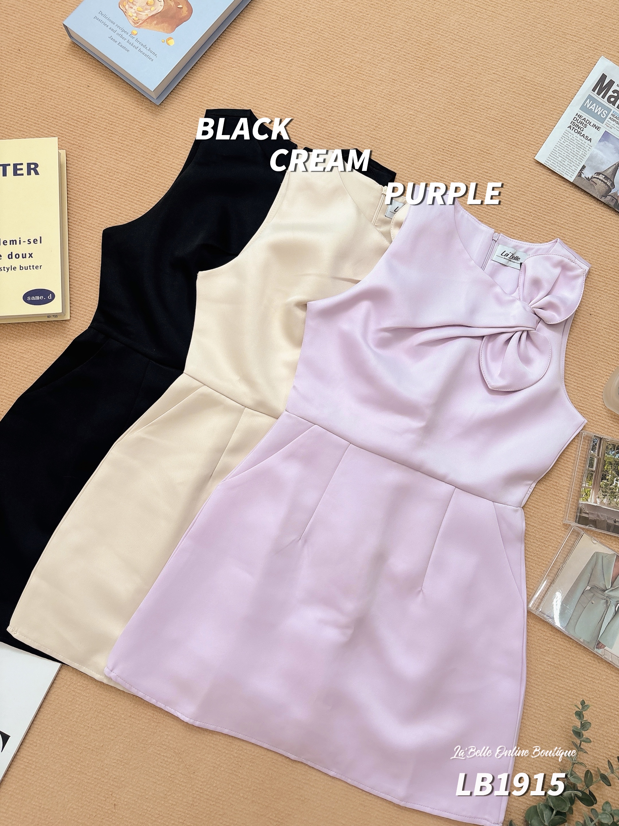 高级感气质蝴蝶结A字连身裙 (LB1915)