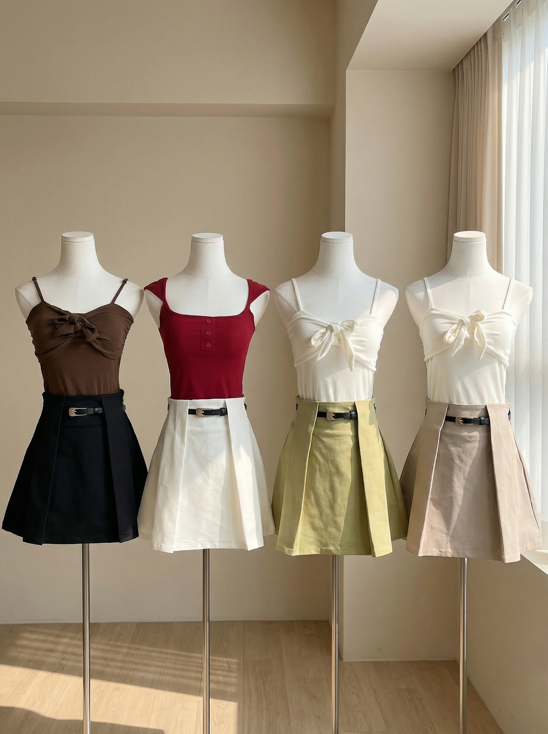 气质立体压褶设计A字高腰短裙 (ST21616)