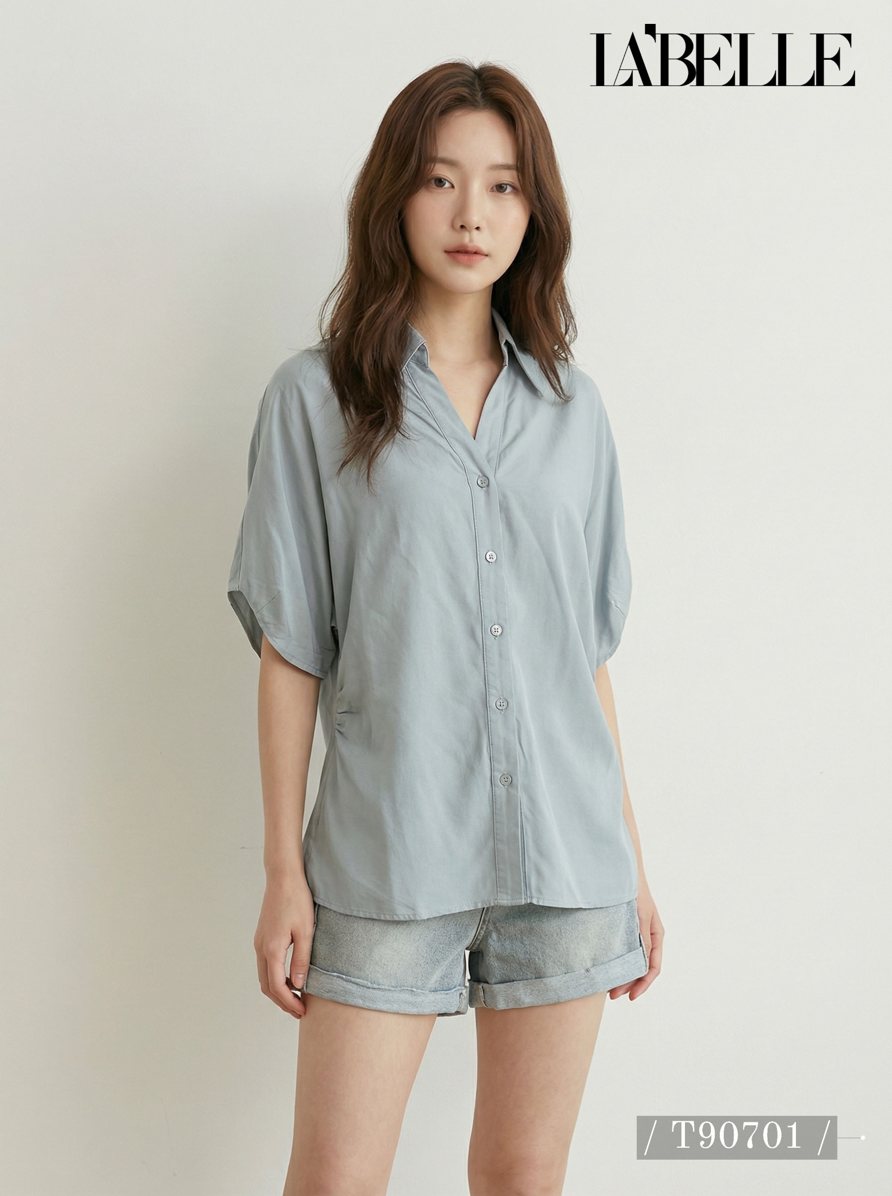 气质OL风翻领设计宽松上衣 (T90701)