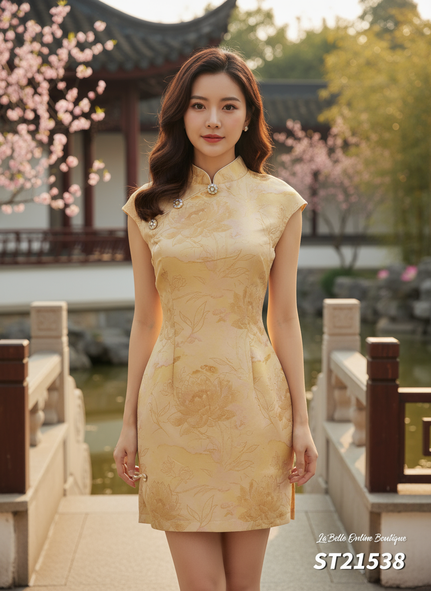 【预购PRE-ORDER】【烟岚浅梦】 LBP 独家新年系列 高端改良版金属钻石假扣设计无袖旗袍 (ST21538)