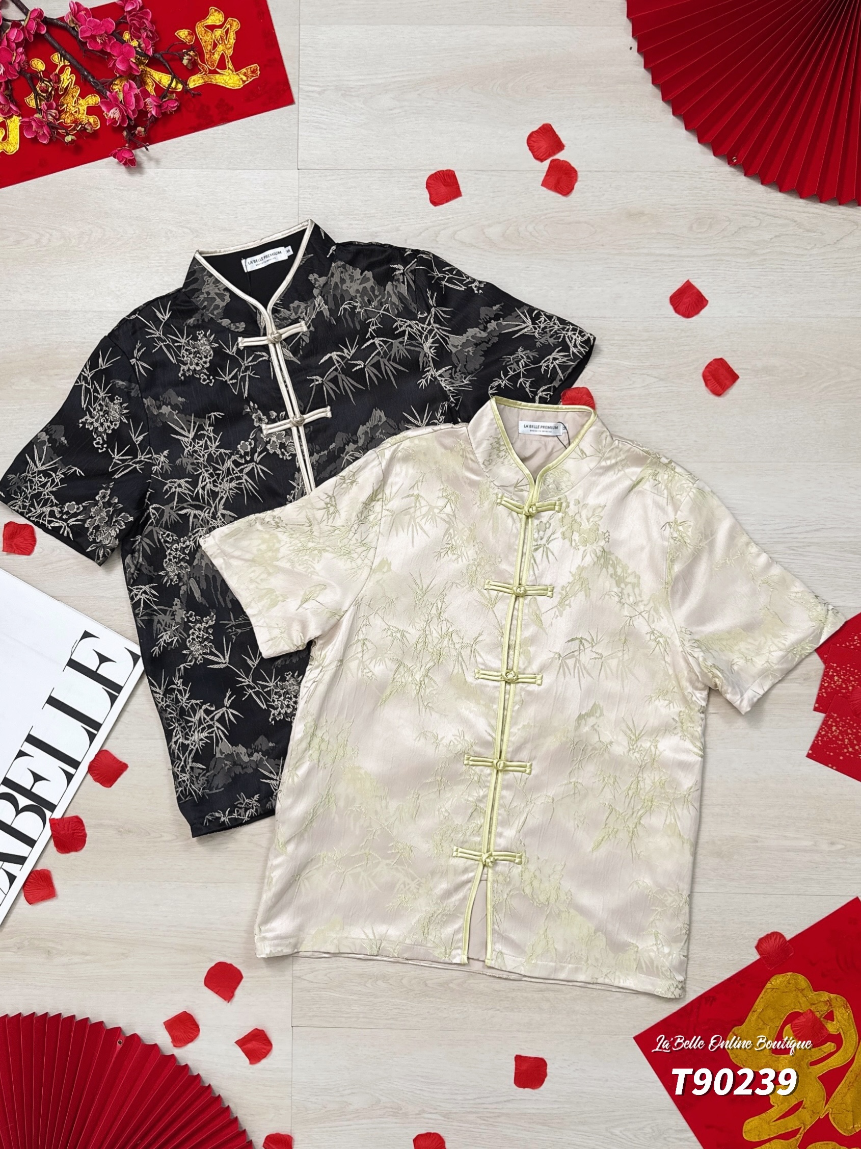 【LBP GXFC 独家新年系列 - 金光叶影】新中式国风盘扣立领设计唐装上衣 (T90239)-La'Belle Fashion Boutique Sdn Bhd