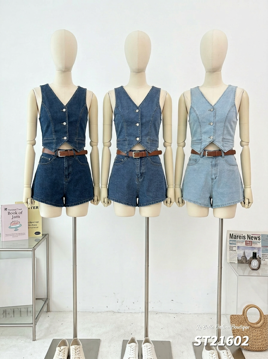 时尚复古牛仔两件套 (ST21602)