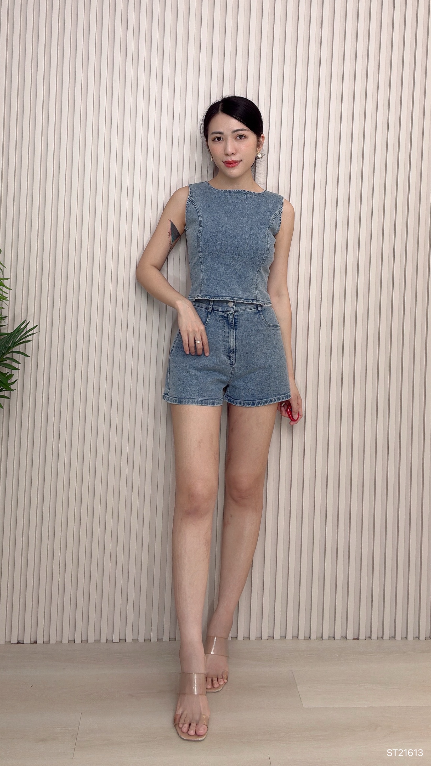 欧美复古牛仔两件套 (ST21613)