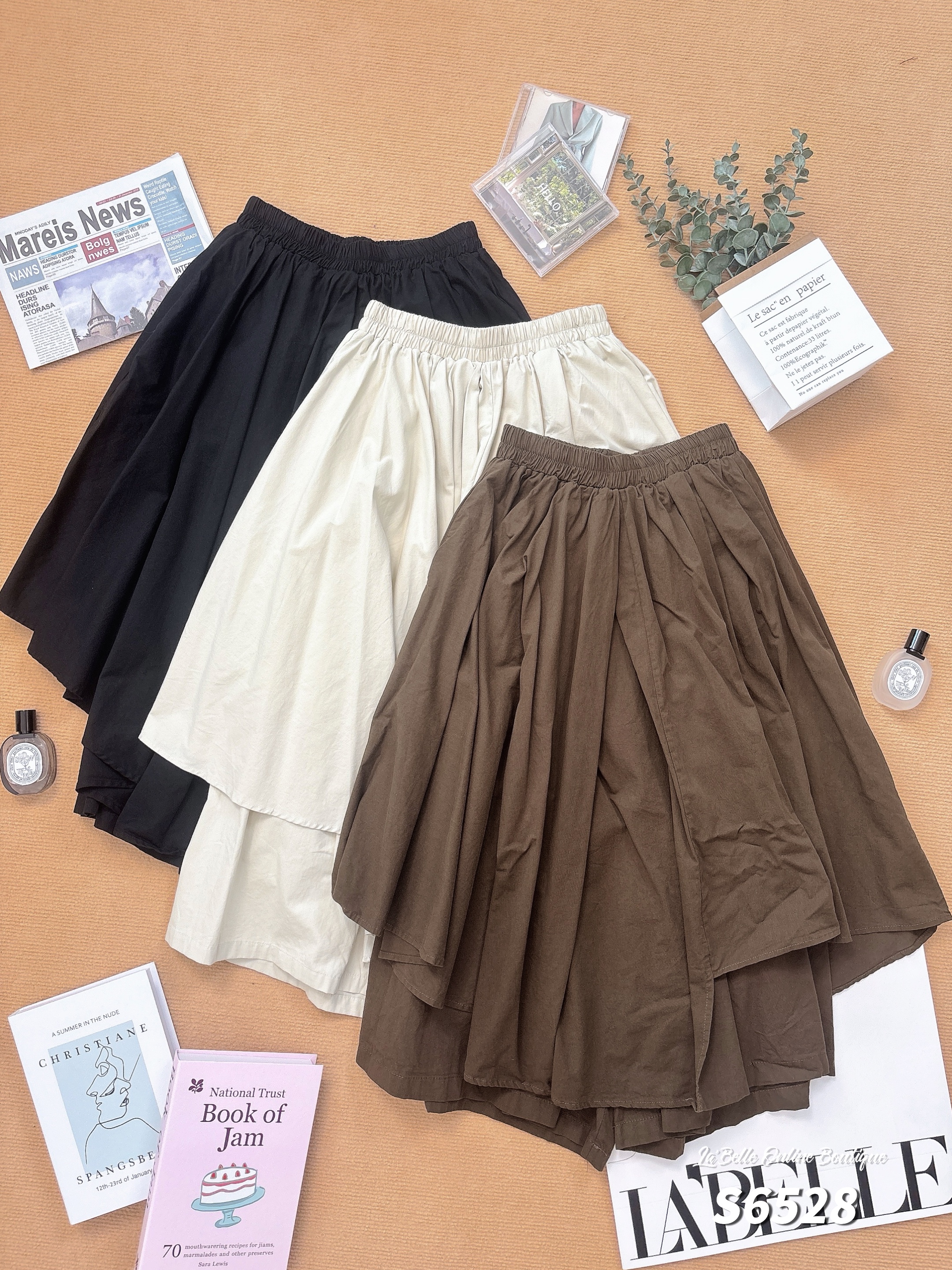 韩版不规则抽绳设计高腰九分裤裙 （S6528）