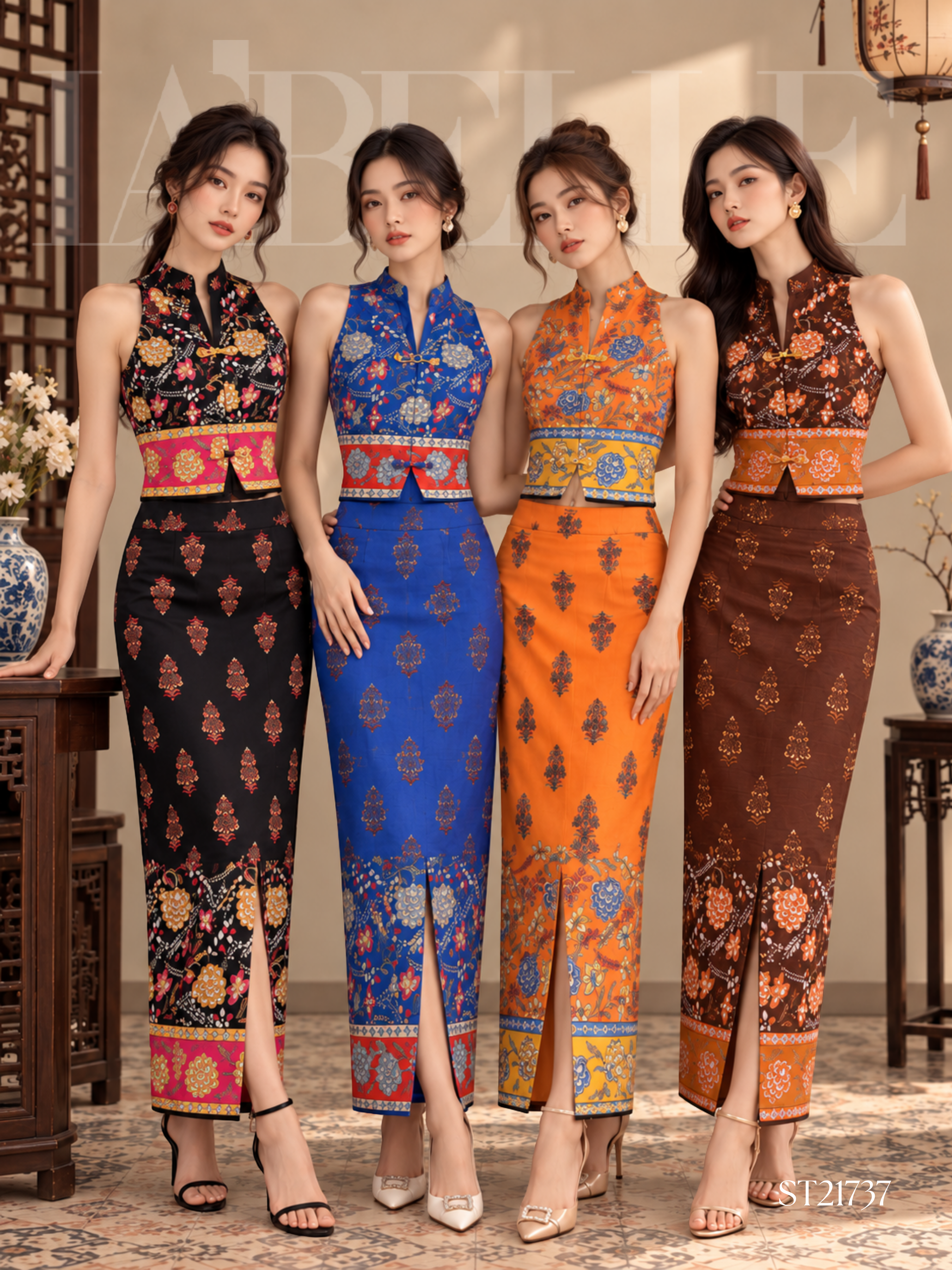 高级感中式盘扣batik旗袍套装 (ST21737)