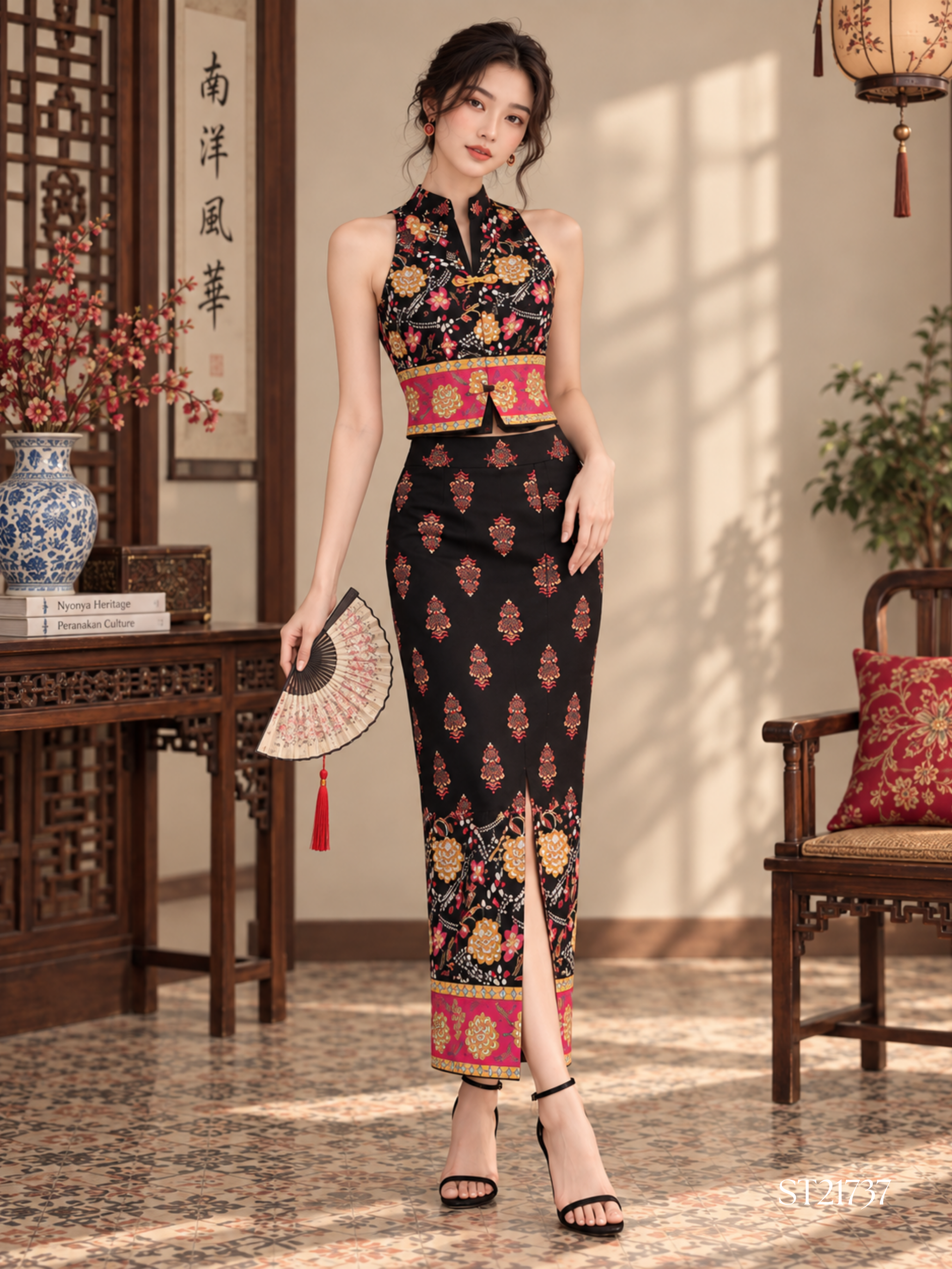 高级感中式盘扣batik旗袍套装 (ST21737)