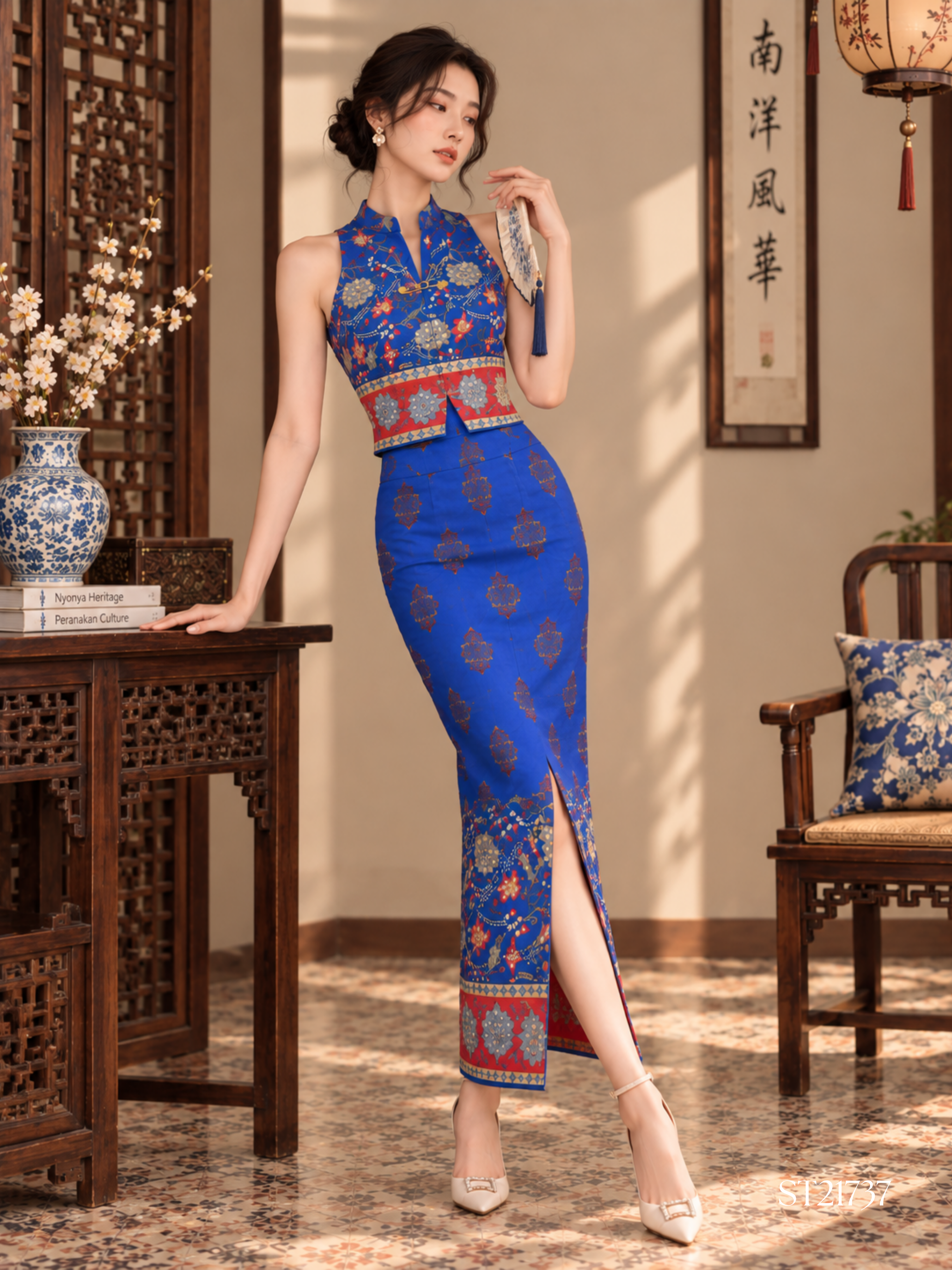 高级感中式盘扣batik旗袍套装 (ST21737)