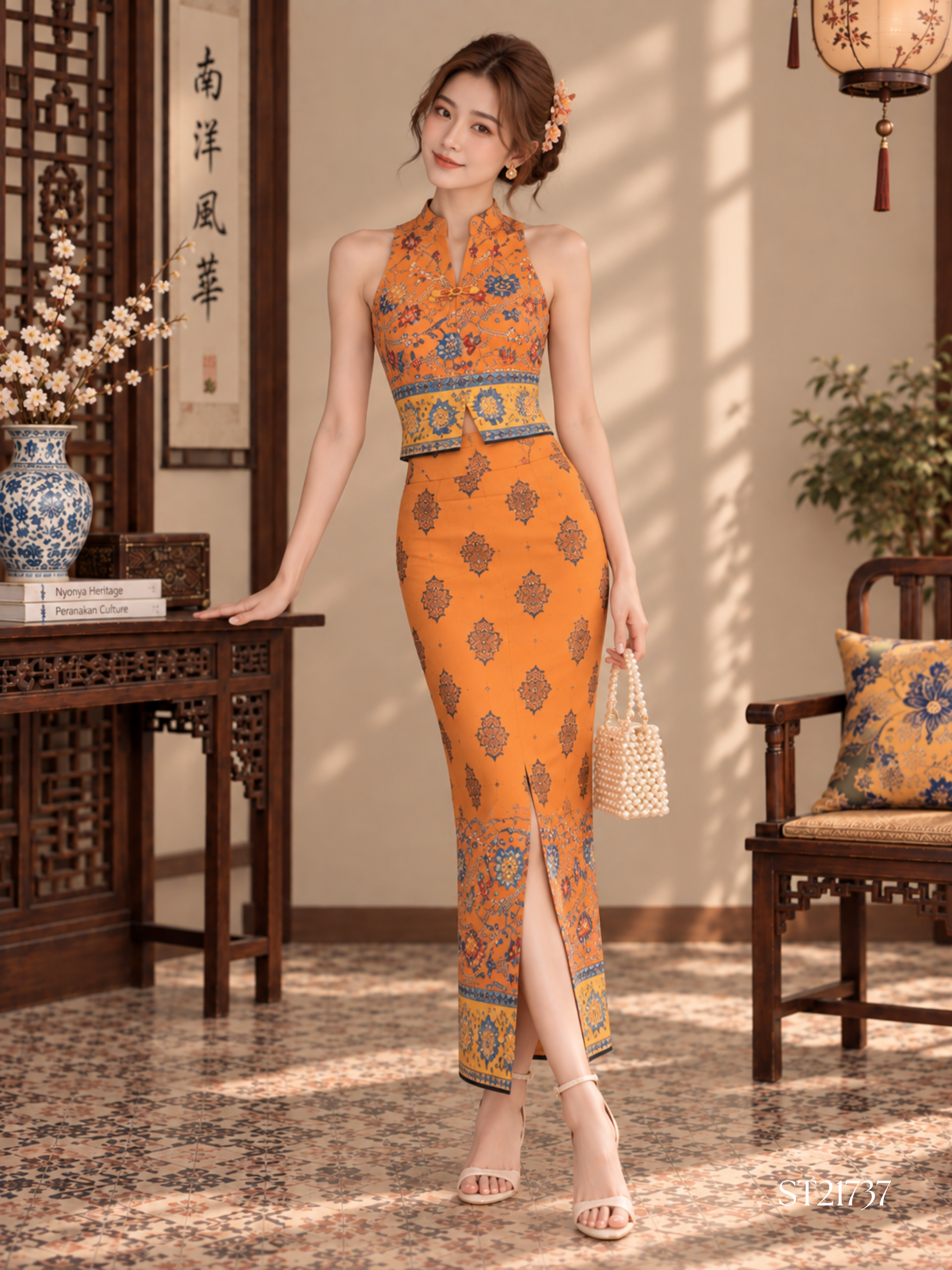 高级感中式盘扣batik旗袍套装 (ST21737)