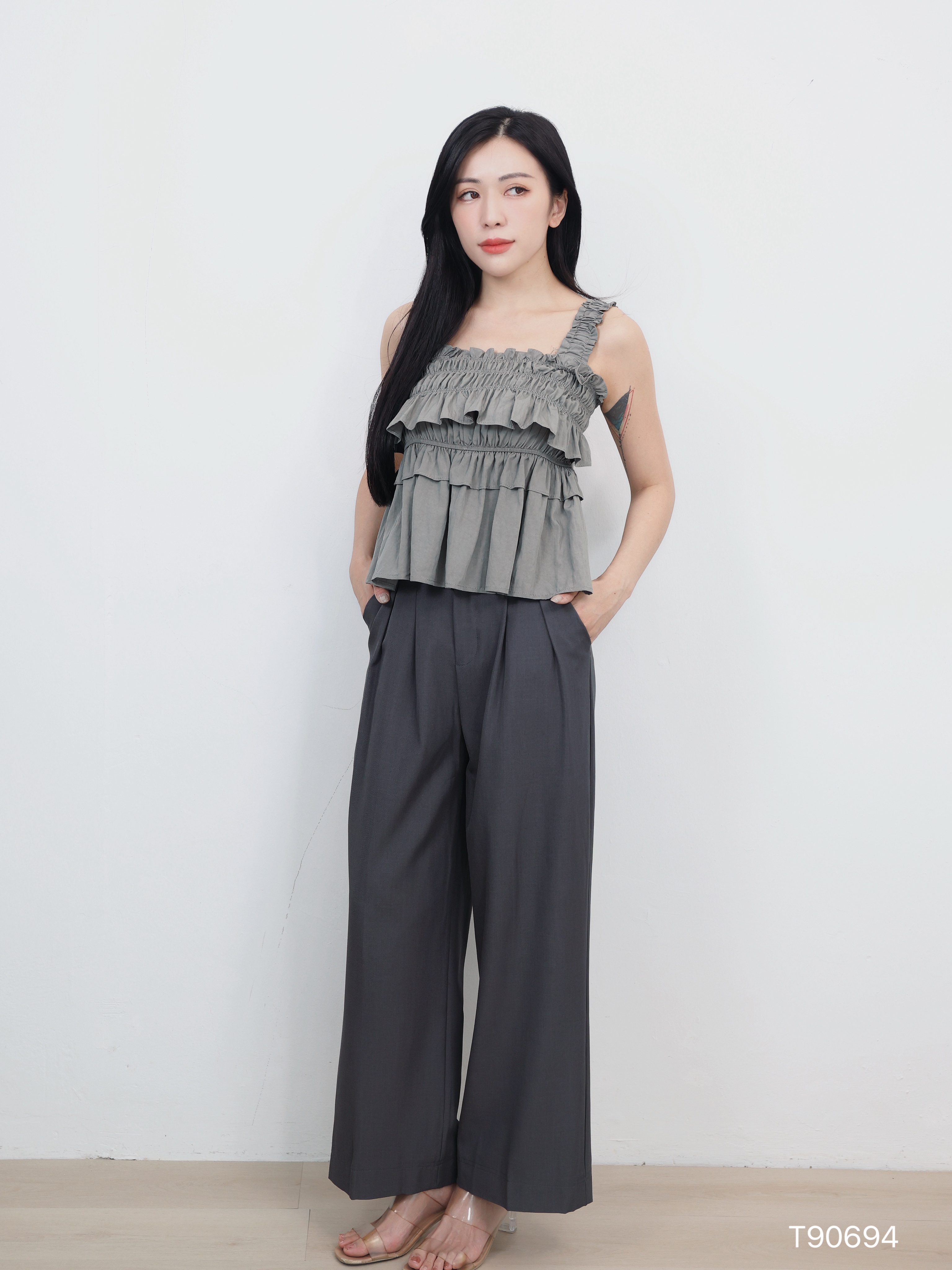 法式层次感荷叶边设计宽松上衣 (T90694)