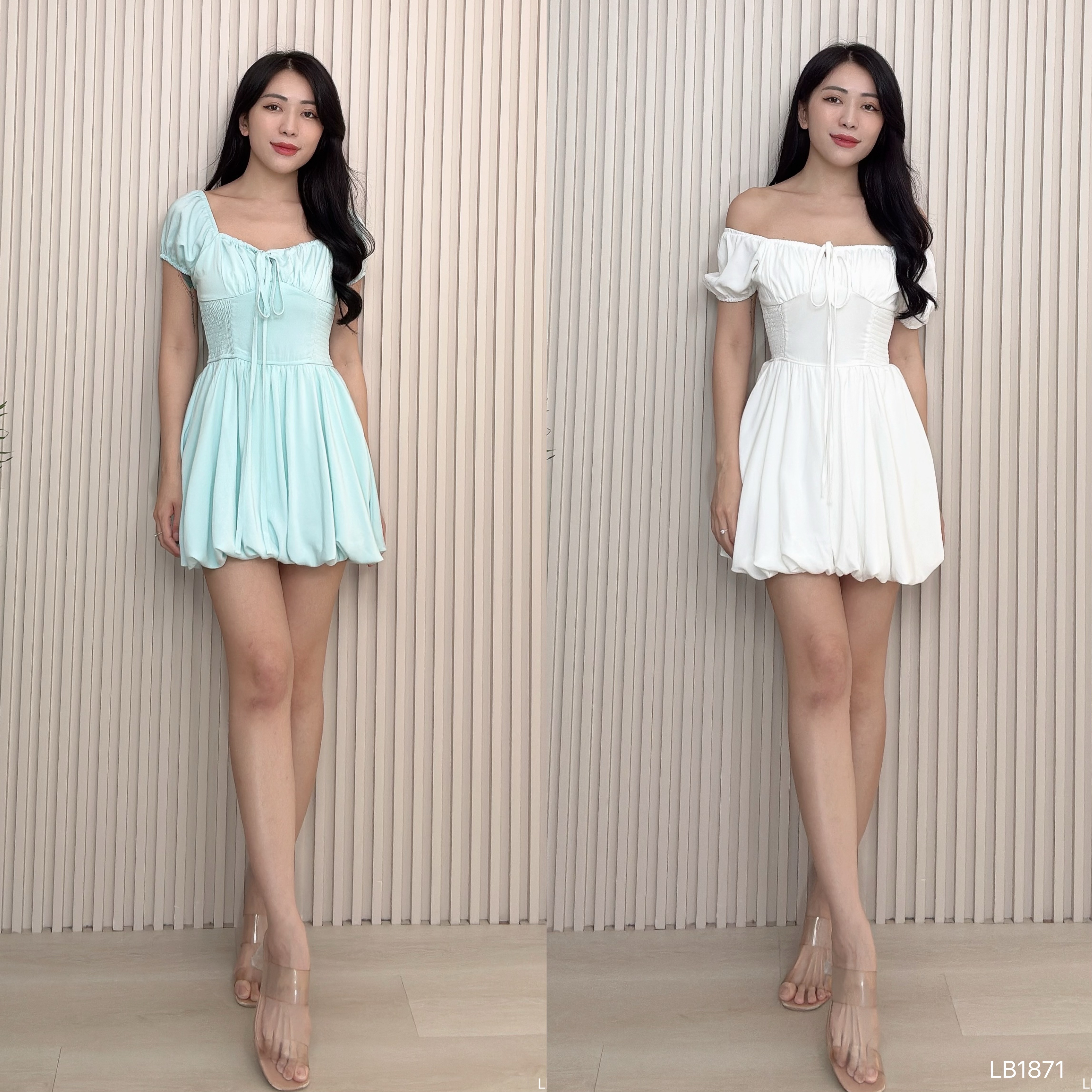 时尚ins风花苞裙摆收腰连身裙 (LB1871)