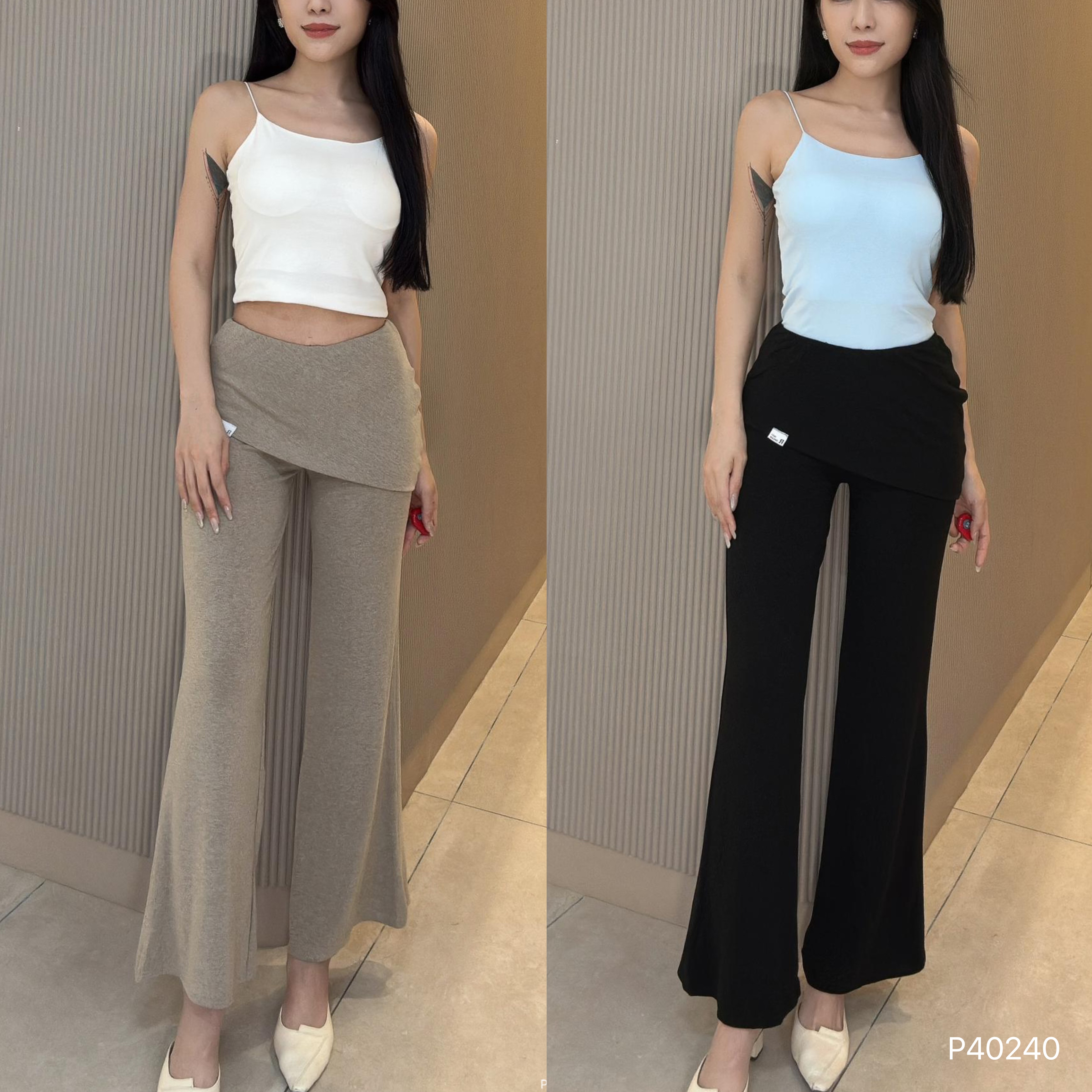 休闲风屁帘微喇设计高腰长裤 (P40240)