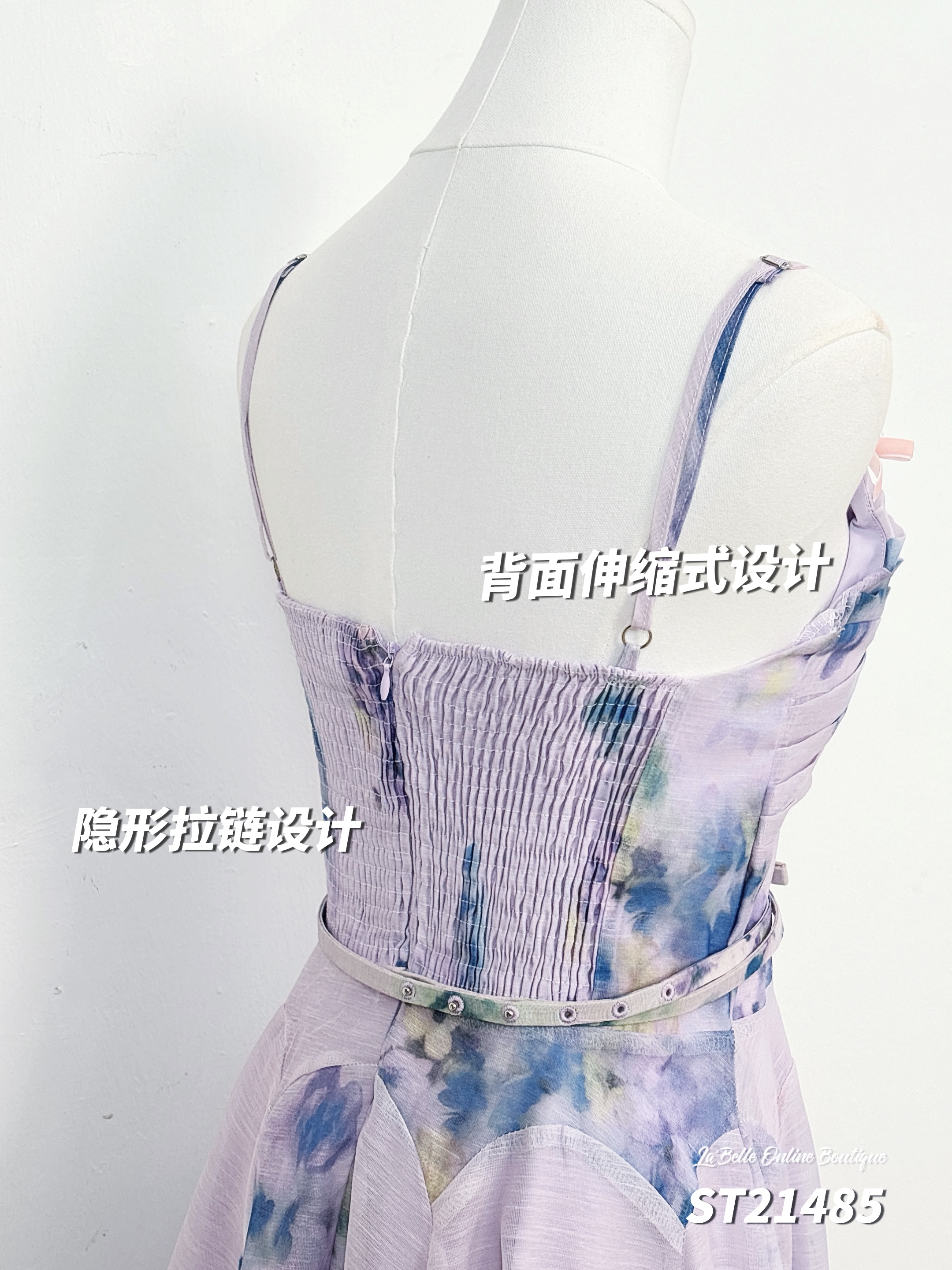 【LBP独家】秘境花仙露肩碎花褶皱设计吊带连身裙 (ST21485)