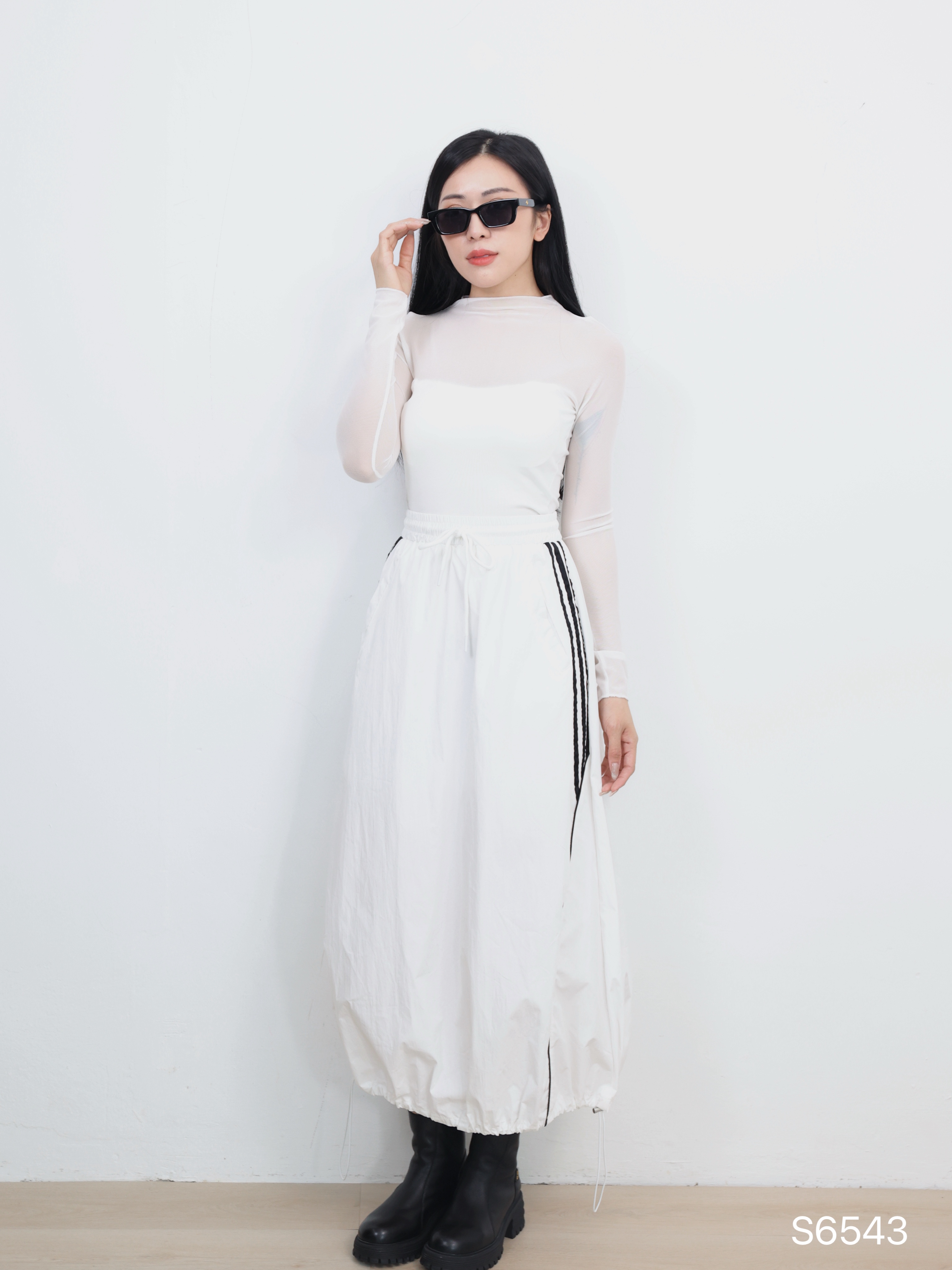 设计感A字抽绳设计高腰半身裙 (S6543)