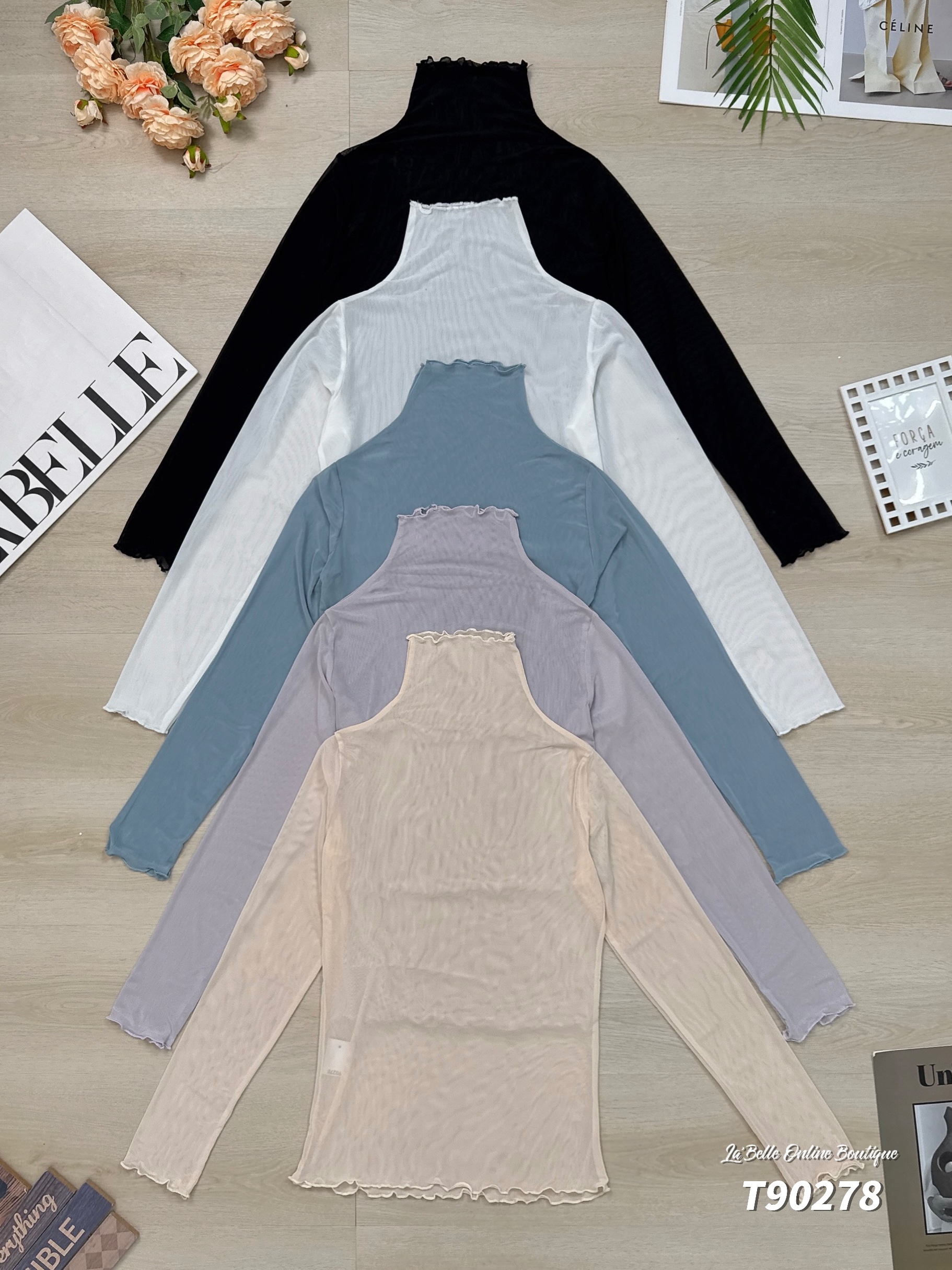 微透高领木耳边设计长袖上衣 (T90278)-La'Belle Fashion Boutique Sdn Bhd