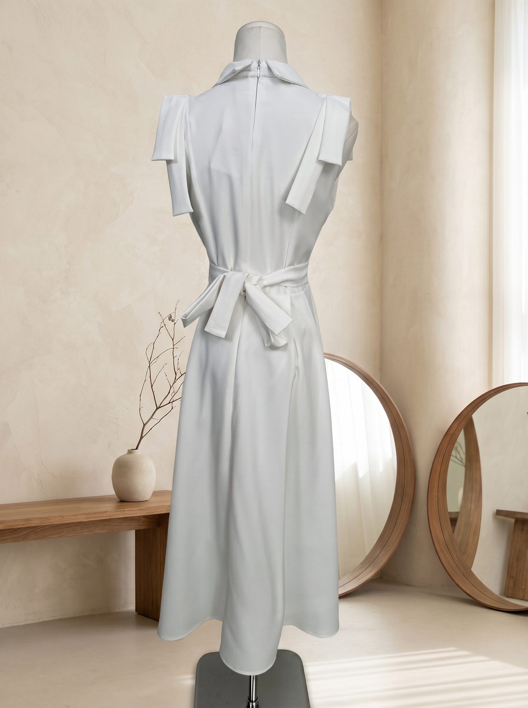 气质A字裙摆系带设计连身裙 (ST21627)