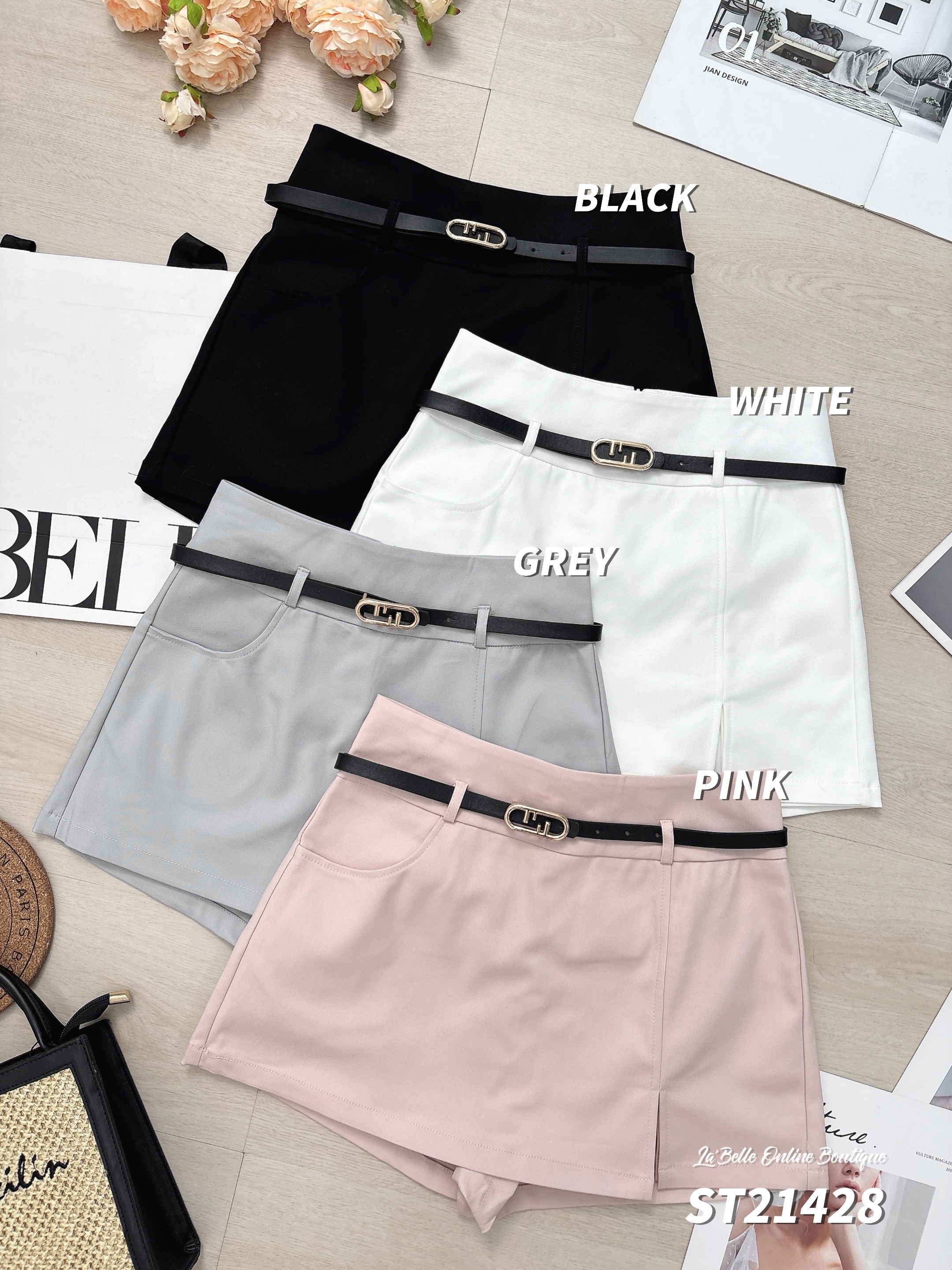 百搭A字小开叉设计高腰裤裙 (ST21428)