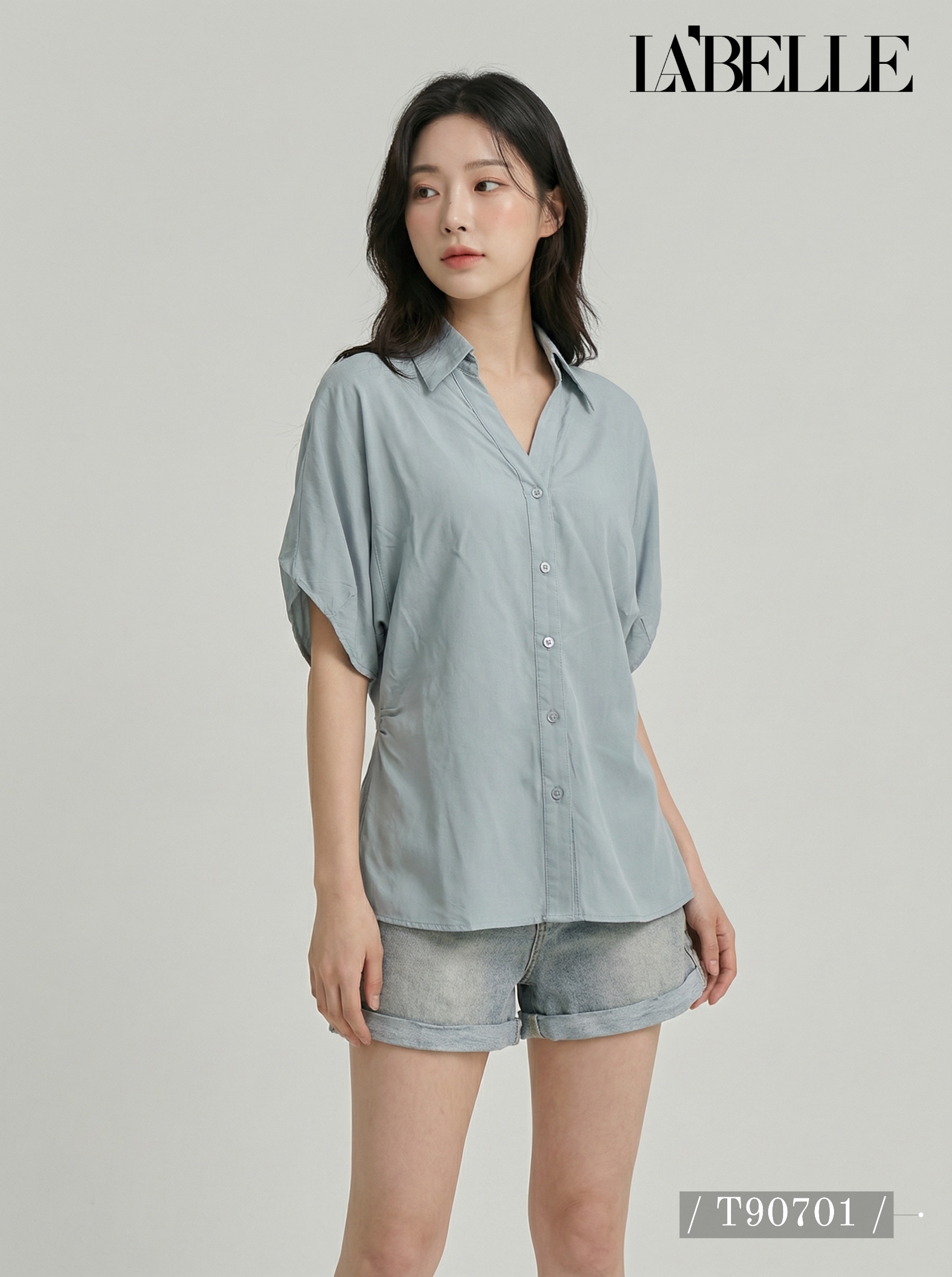 气质OL风翻领设计宽松上衣 (T90701)