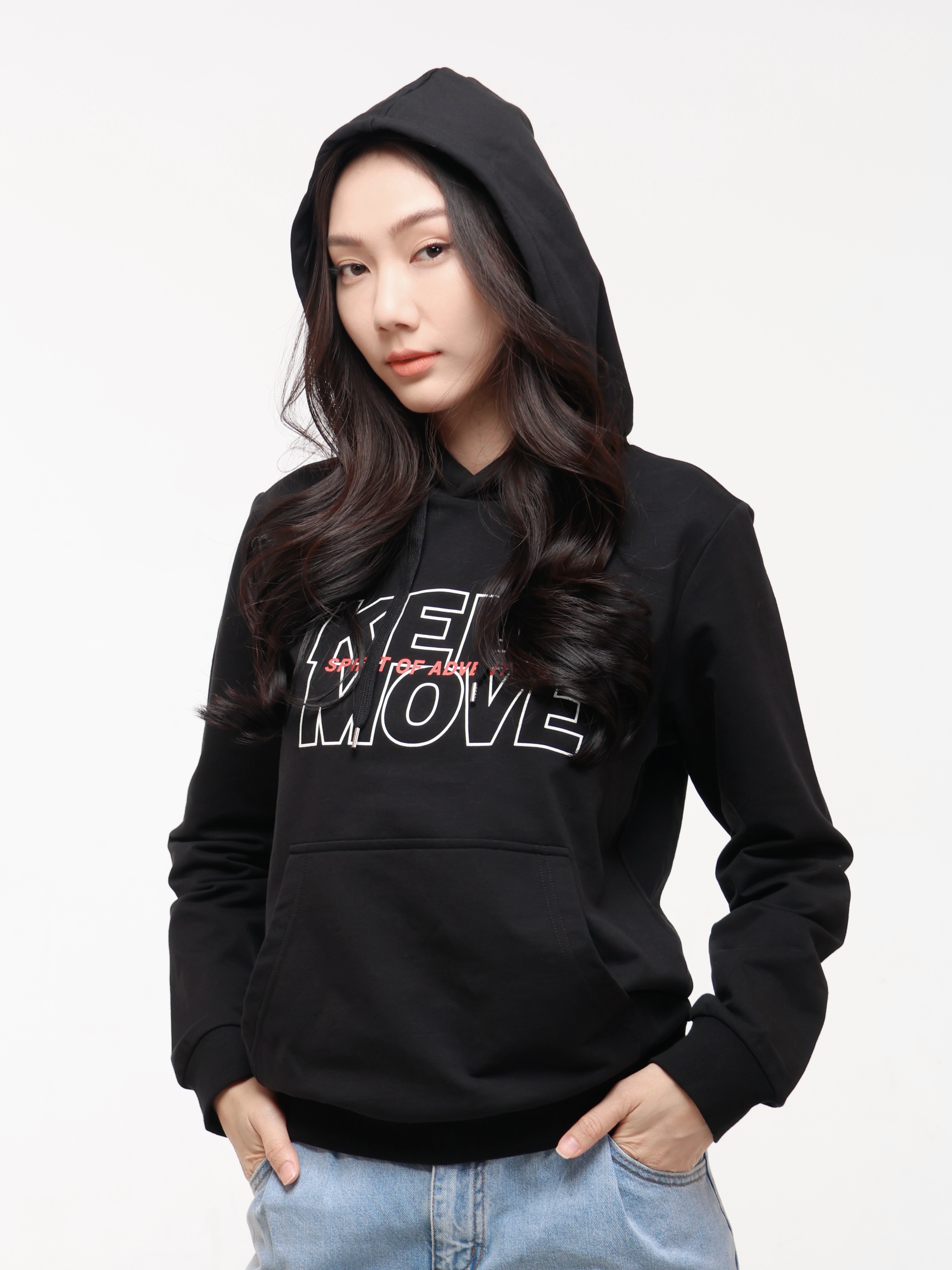 Regular Solid Colour Hoodie with "KEEP MOVE" Logo Print (YS30116)