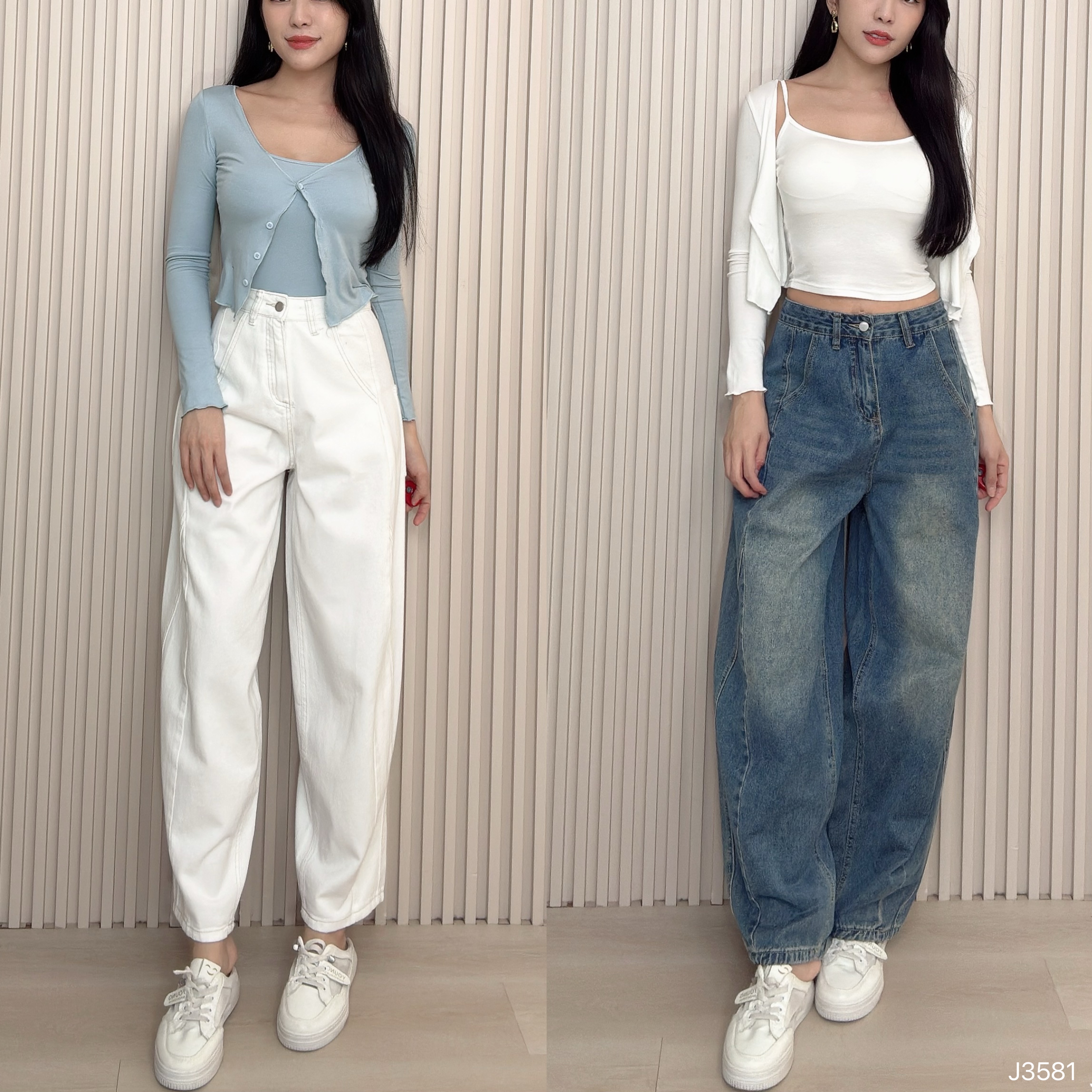 休闲弯刀设计阔腿高腰长裤 (J3581)