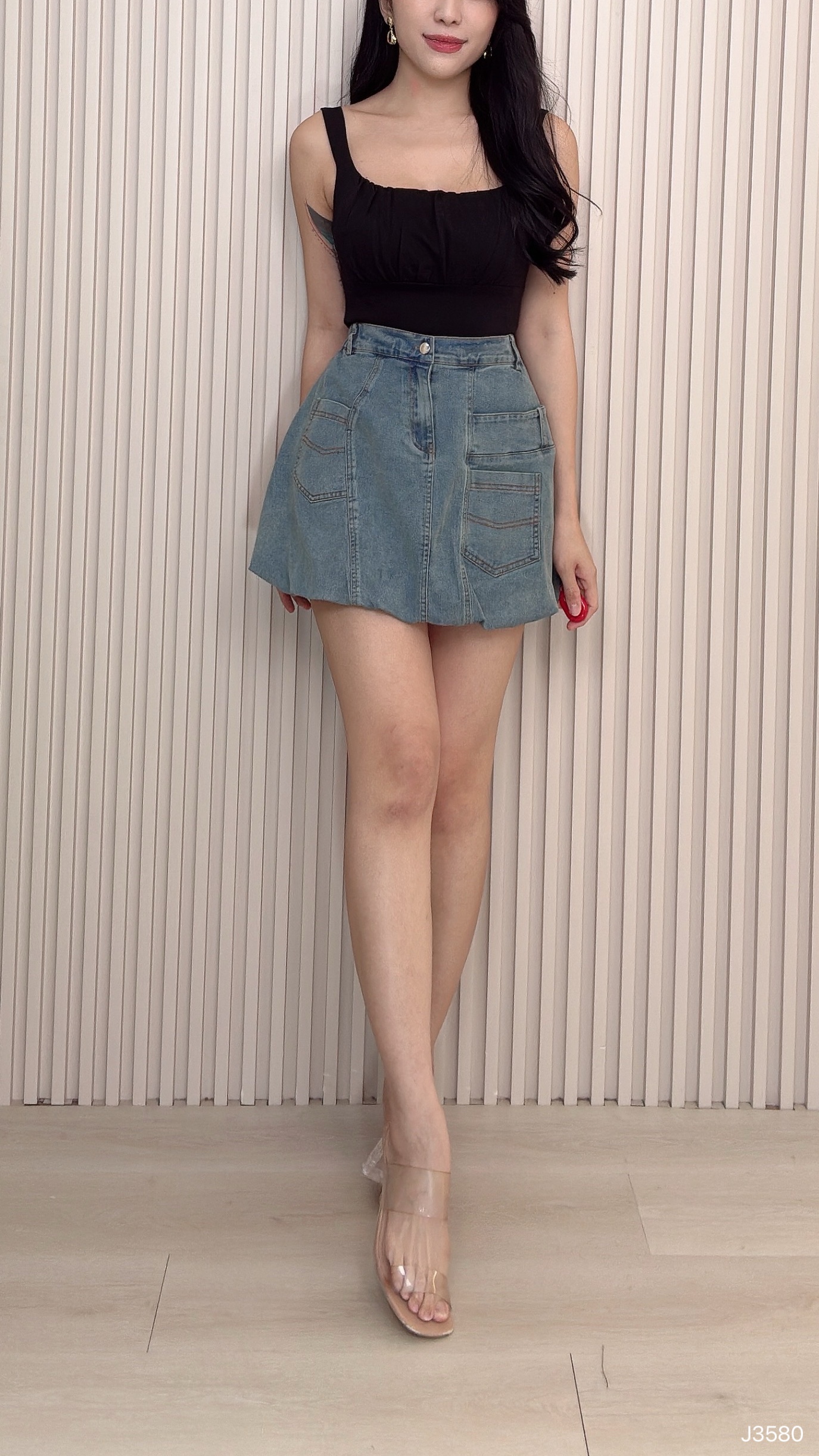 【LBP独家】减龄下摆花苞设计高腰裙 (J3580) 