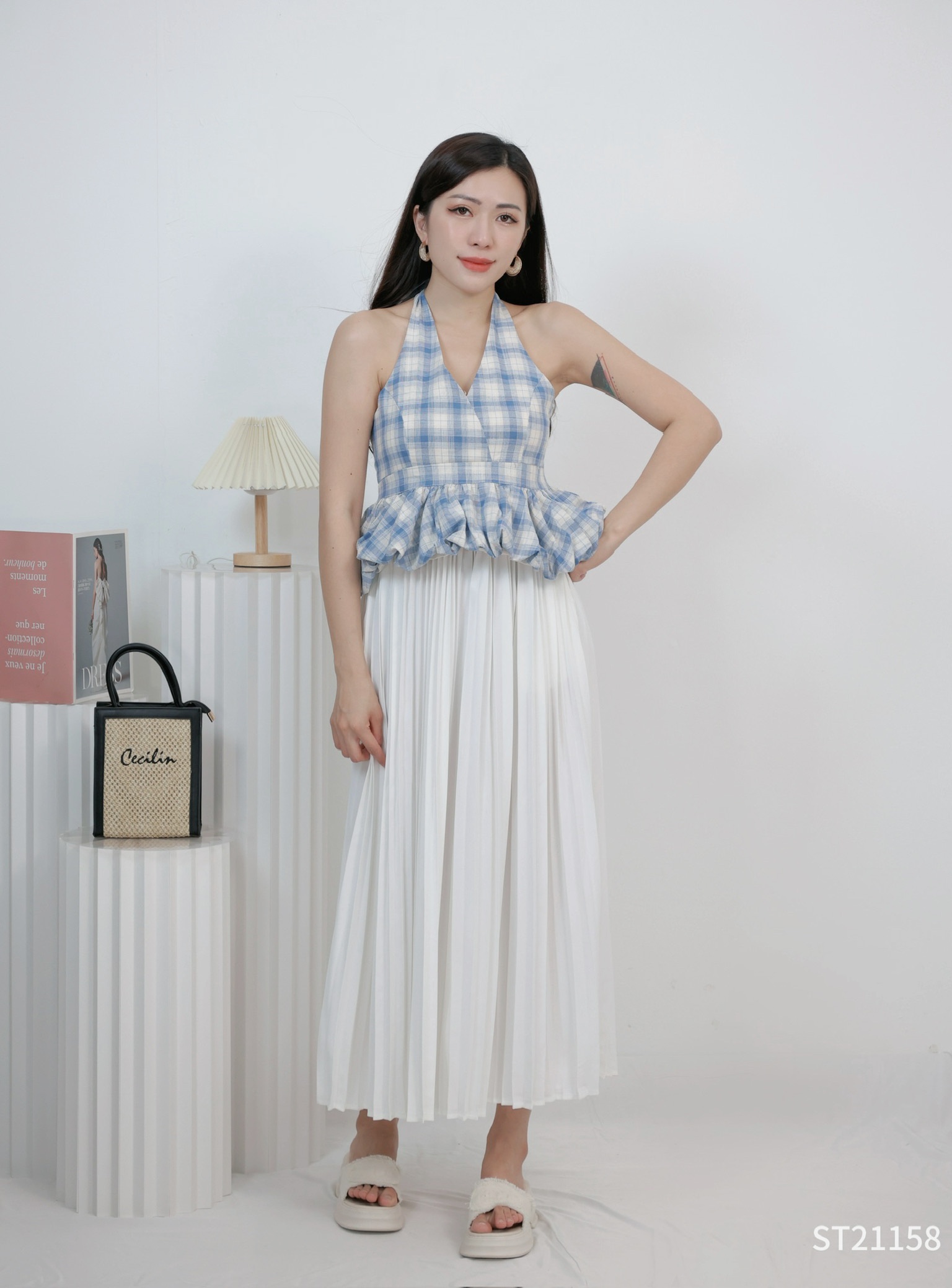 【LBP独家】时尚气质大摆百褶高腰半身裙 (ST21158)