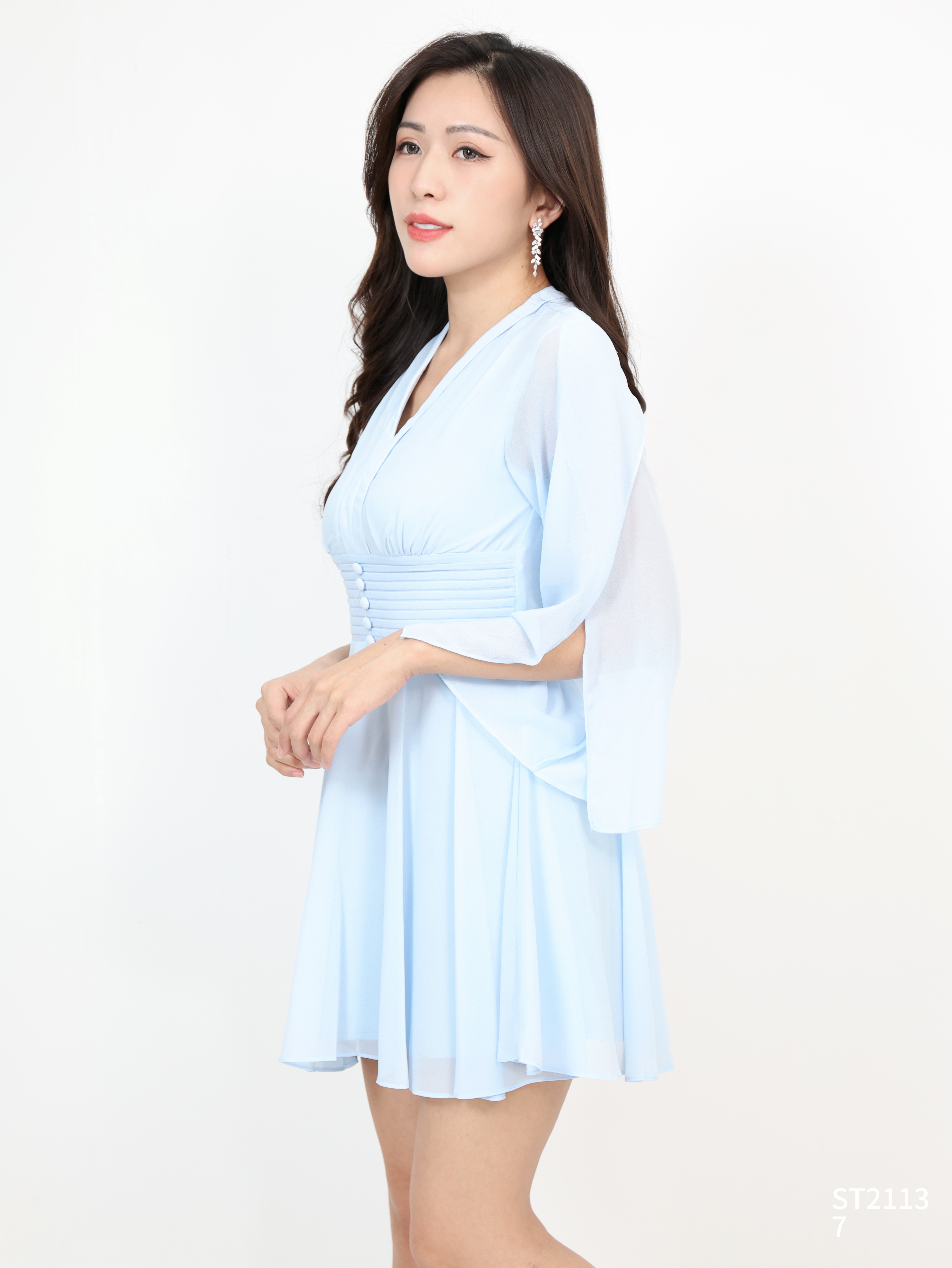 仙女V领皱褶收腰连身裙 (ST21137)  - 特价-La'Belle Fashion Boutique Sdn Bhd