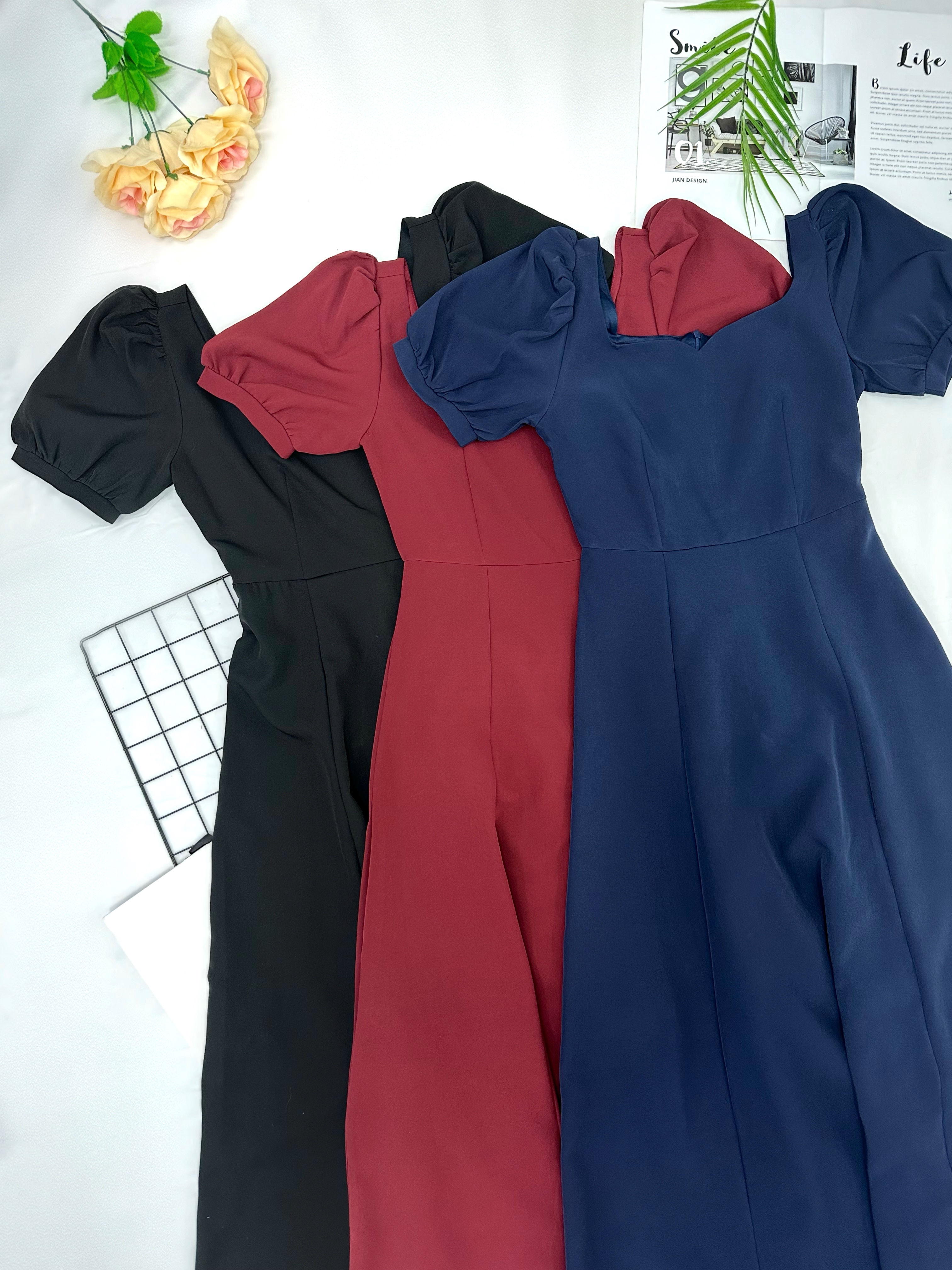 高贵修身方心领设计连身裙（ST20522）