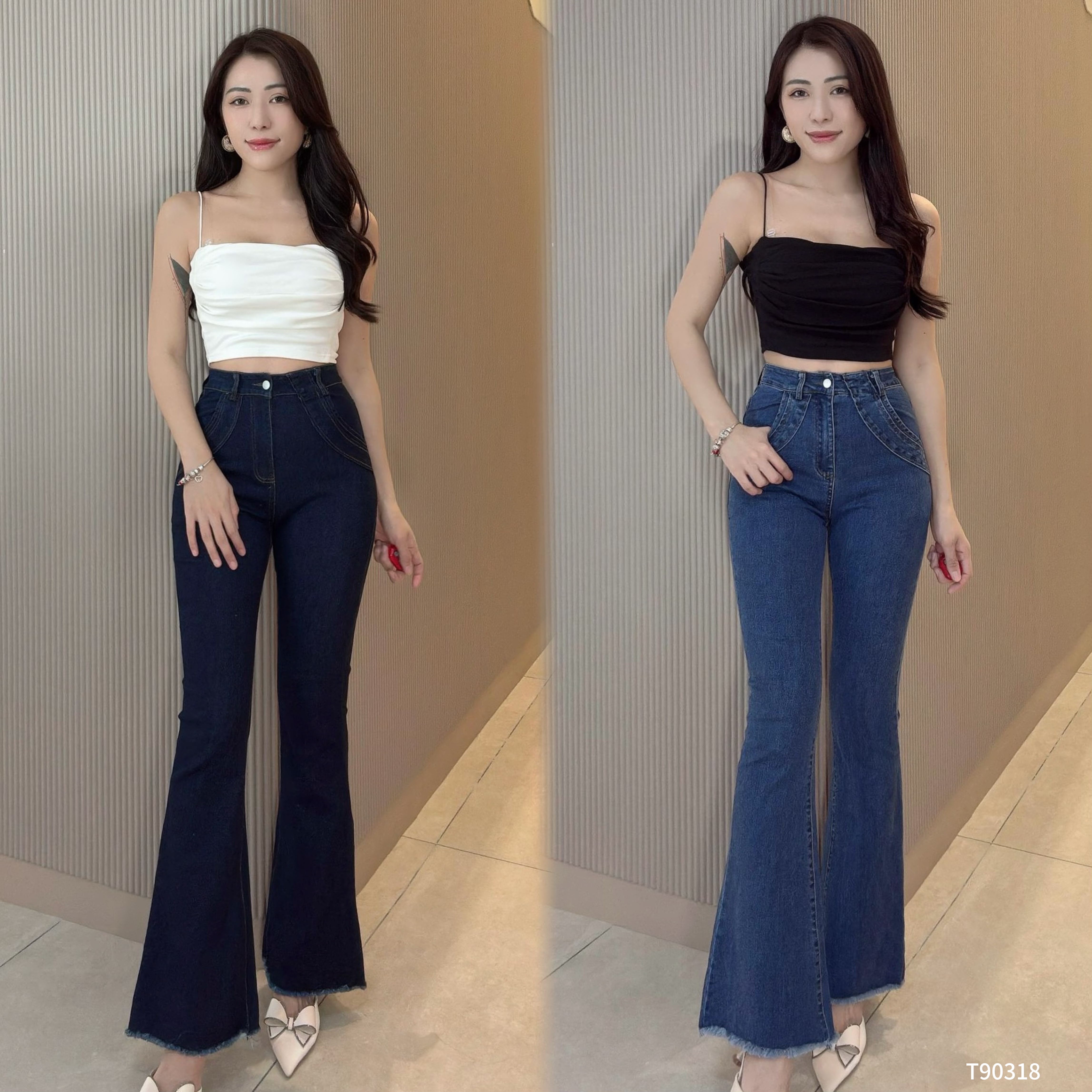 百搭褶皱设计短版细带上衣 (T90318)