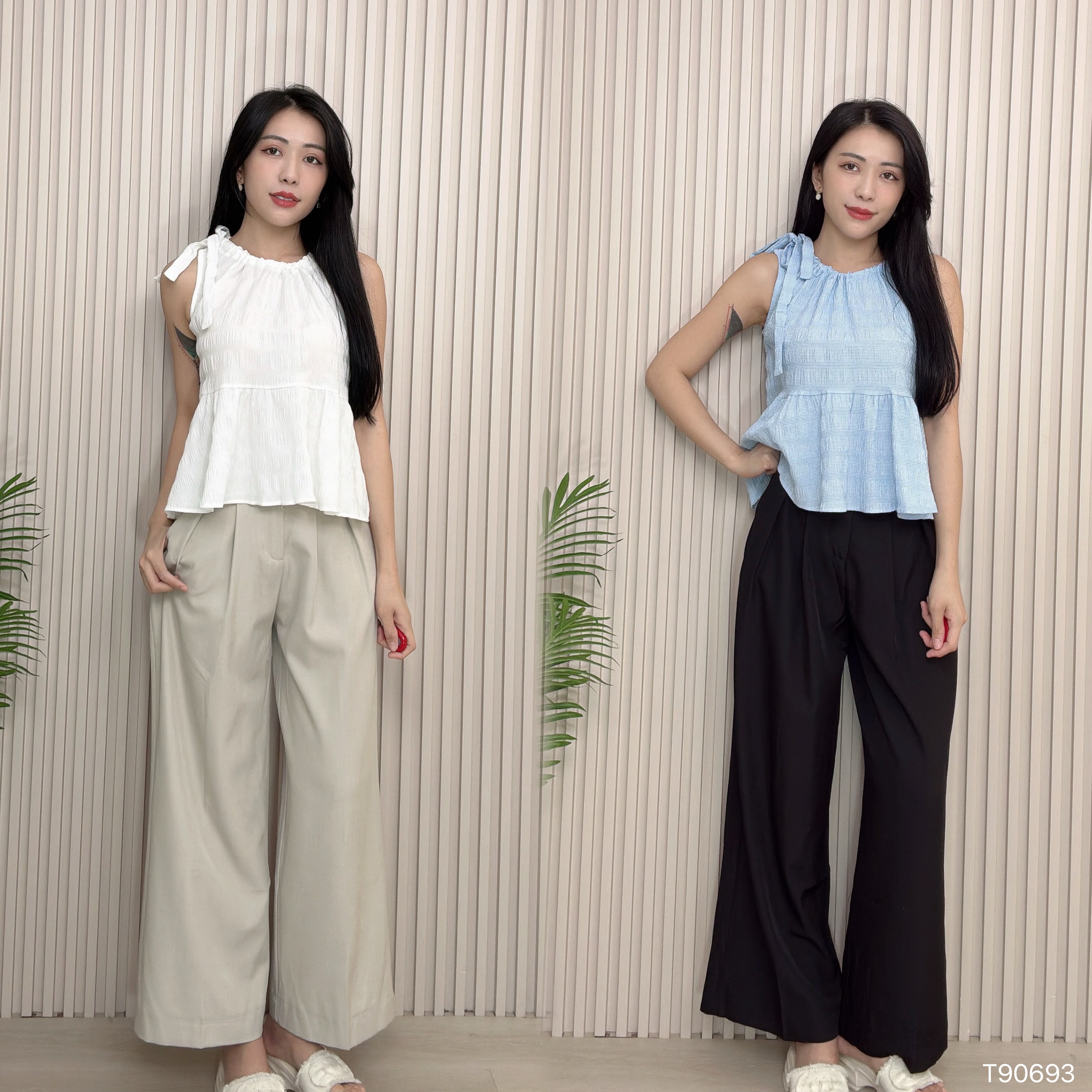 日系甜美自绑宽松设计无袖上衣 (T90693)