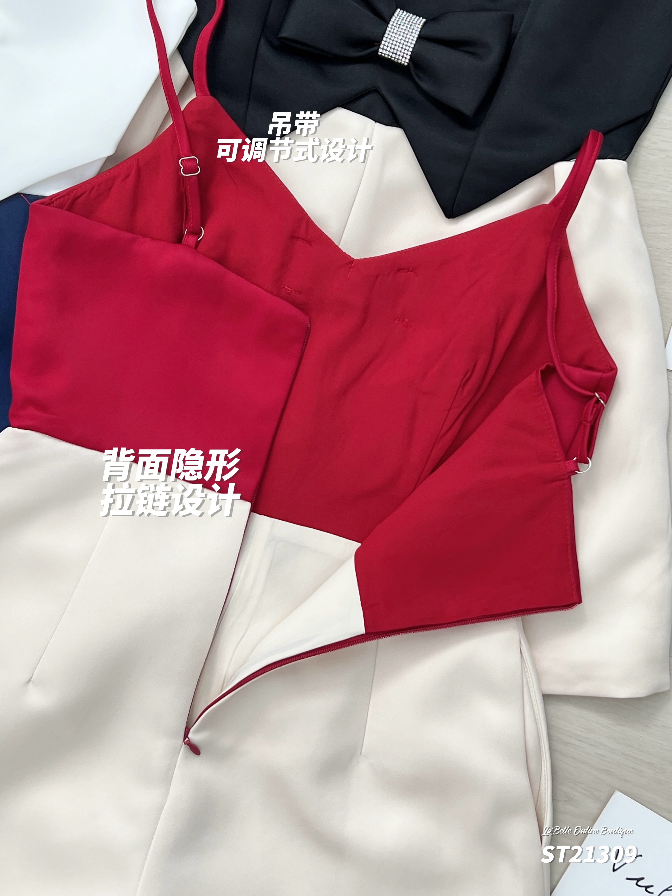 名媛风镶钻蝴蝶结设计吊带连身裤 (ST21309)