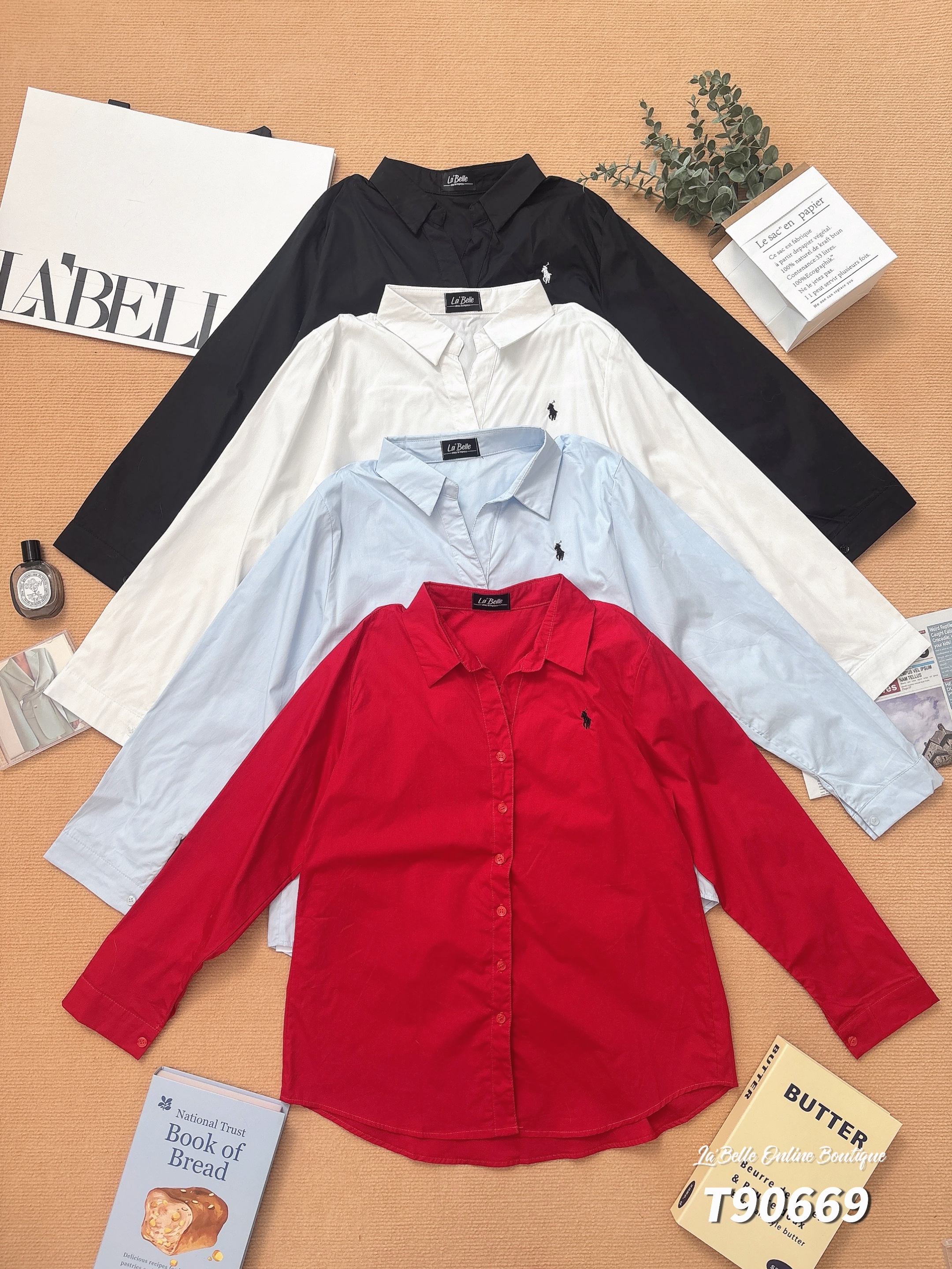 韩系刺绣翻领设计开衬上衣 (T90669)