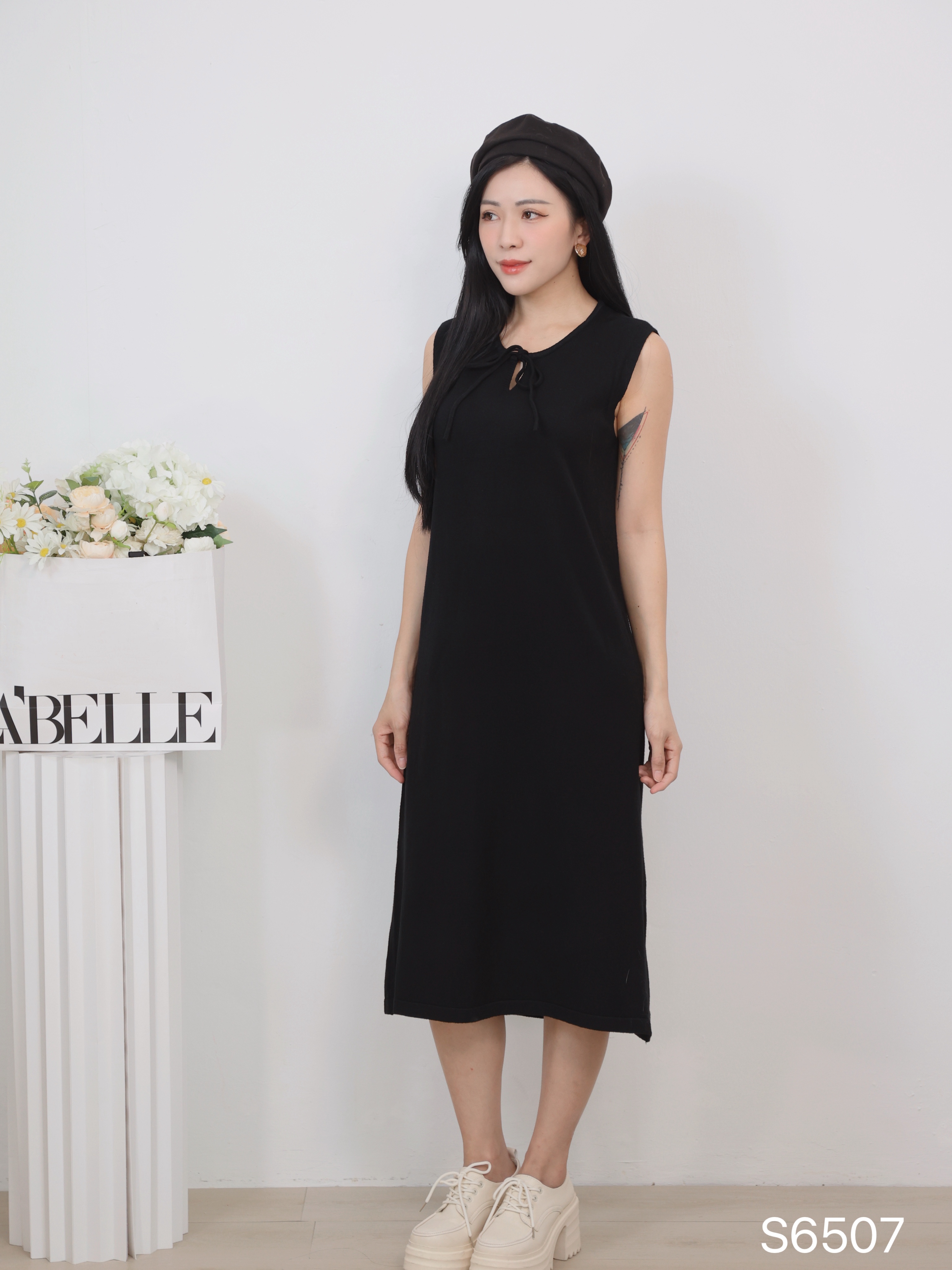 韩系领口系带设计无袖连身裙 (S6507)