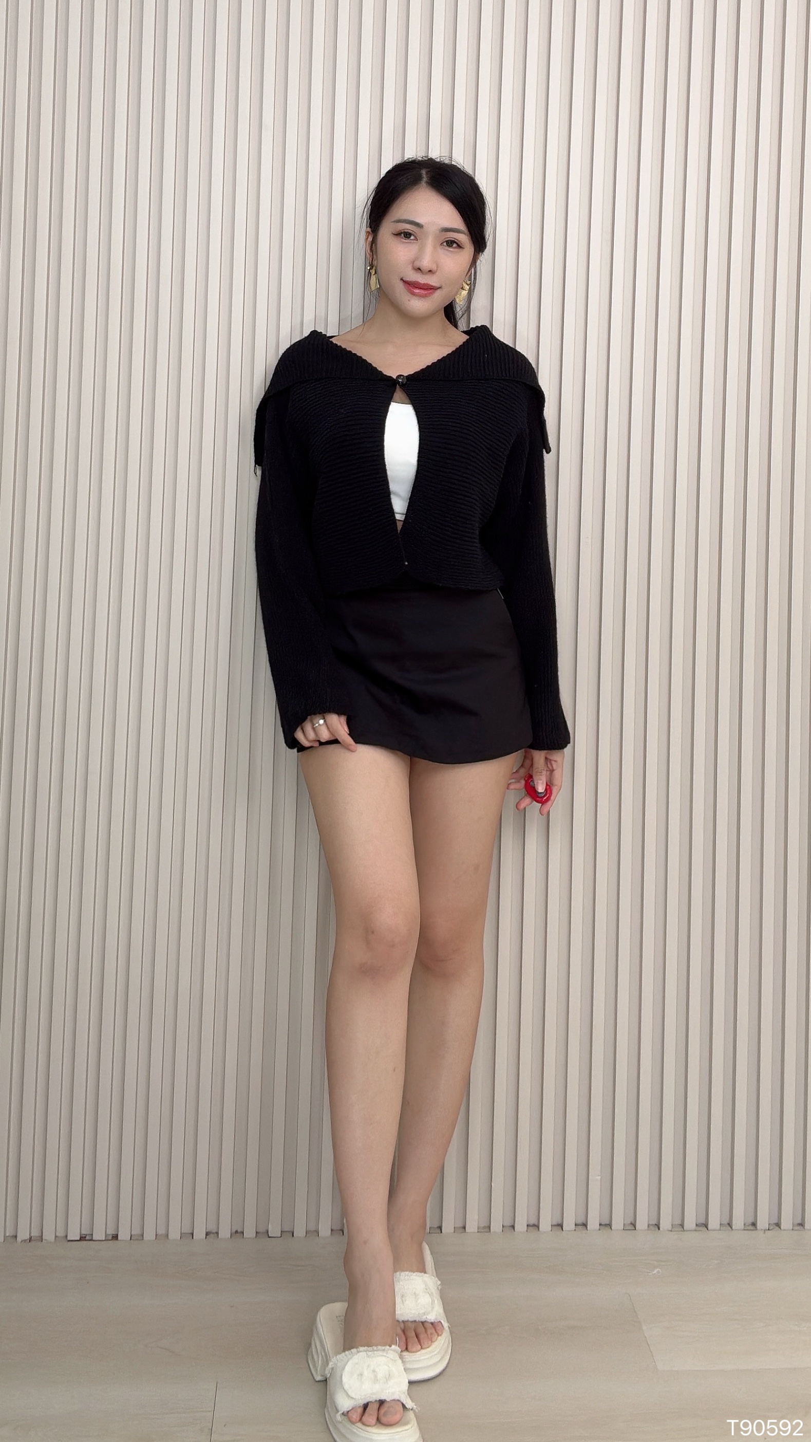 设计感翻领宽松长袖上衣/外套 (T90592)