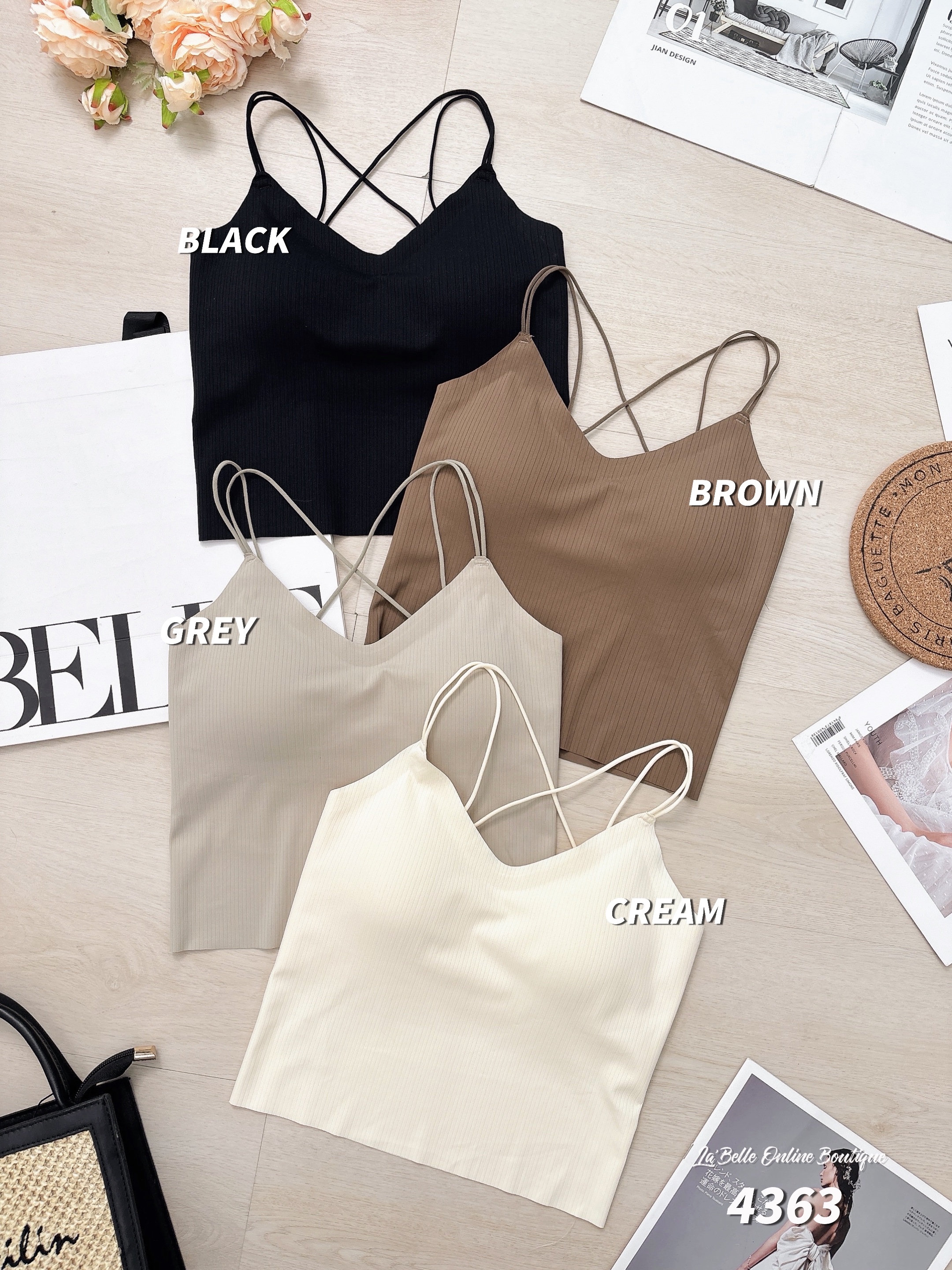 百搭一体式交叉设计条纹吊带内搭 (4363)