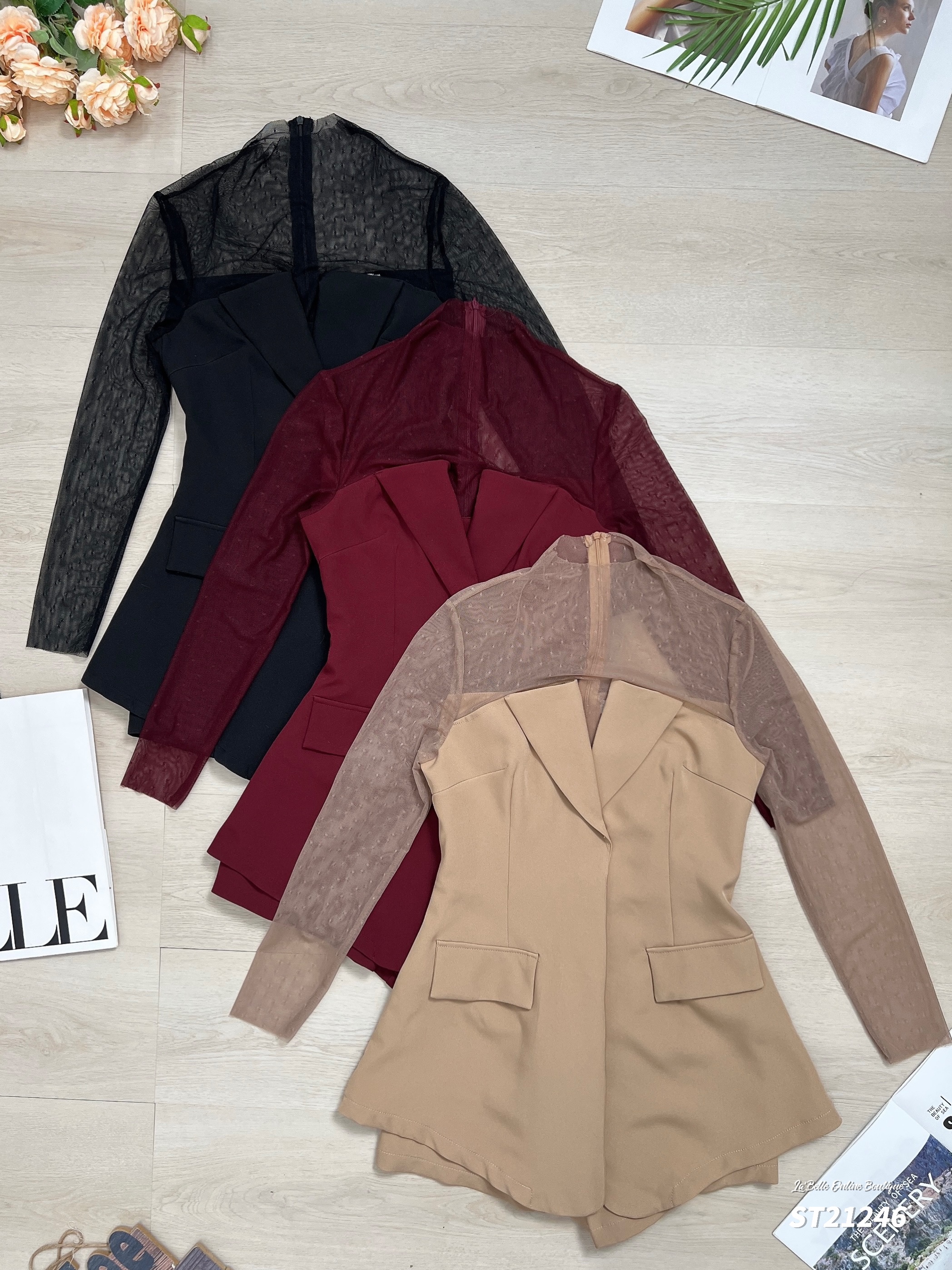 【LBP独家】纯欲风V领拼接网纱连身裤(ST21246)-La'Belle Fashion Boutique Sdn Bhd