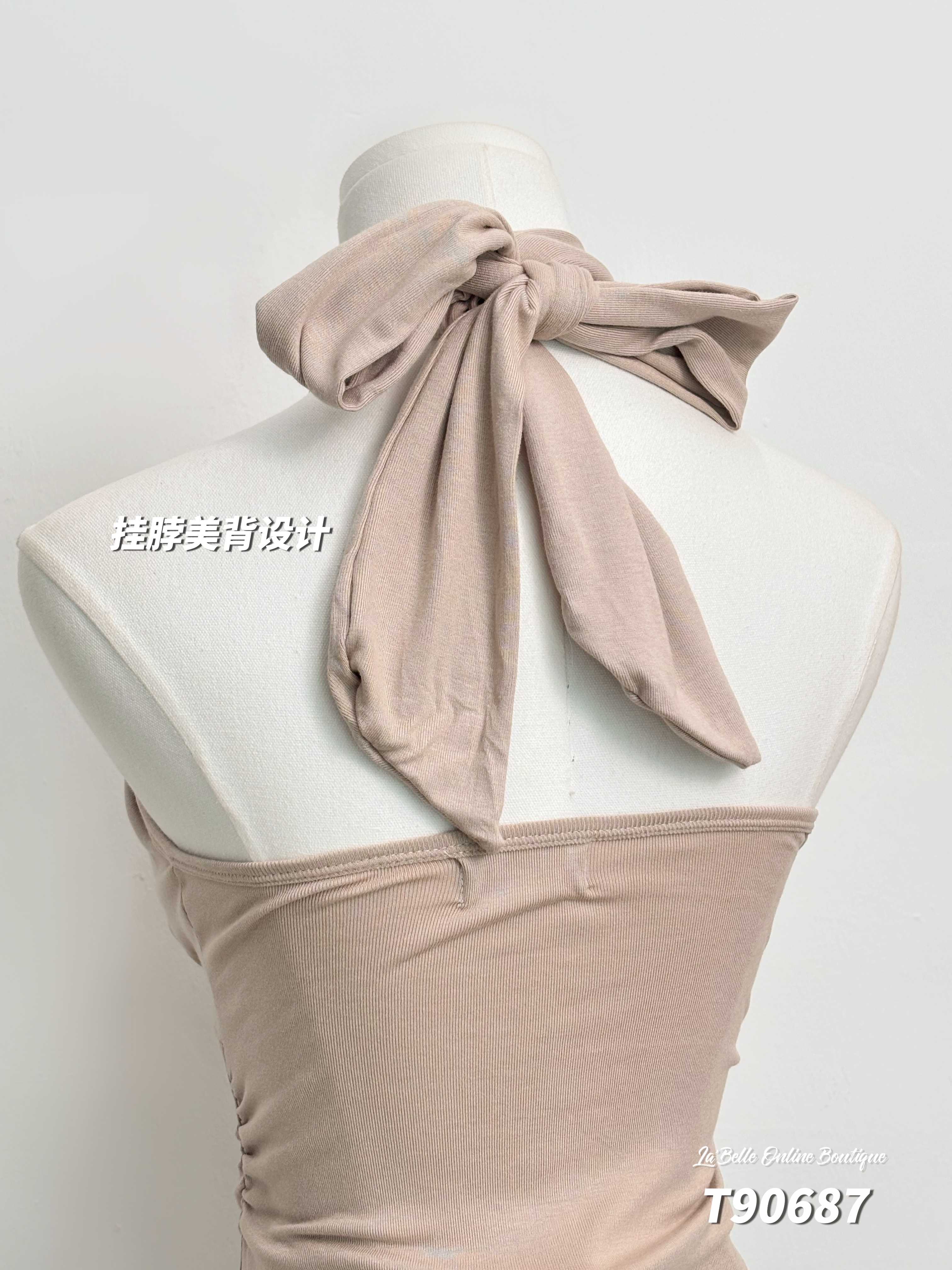 纯欲风褶皱挂脖绑带美背上衣 (T90687)