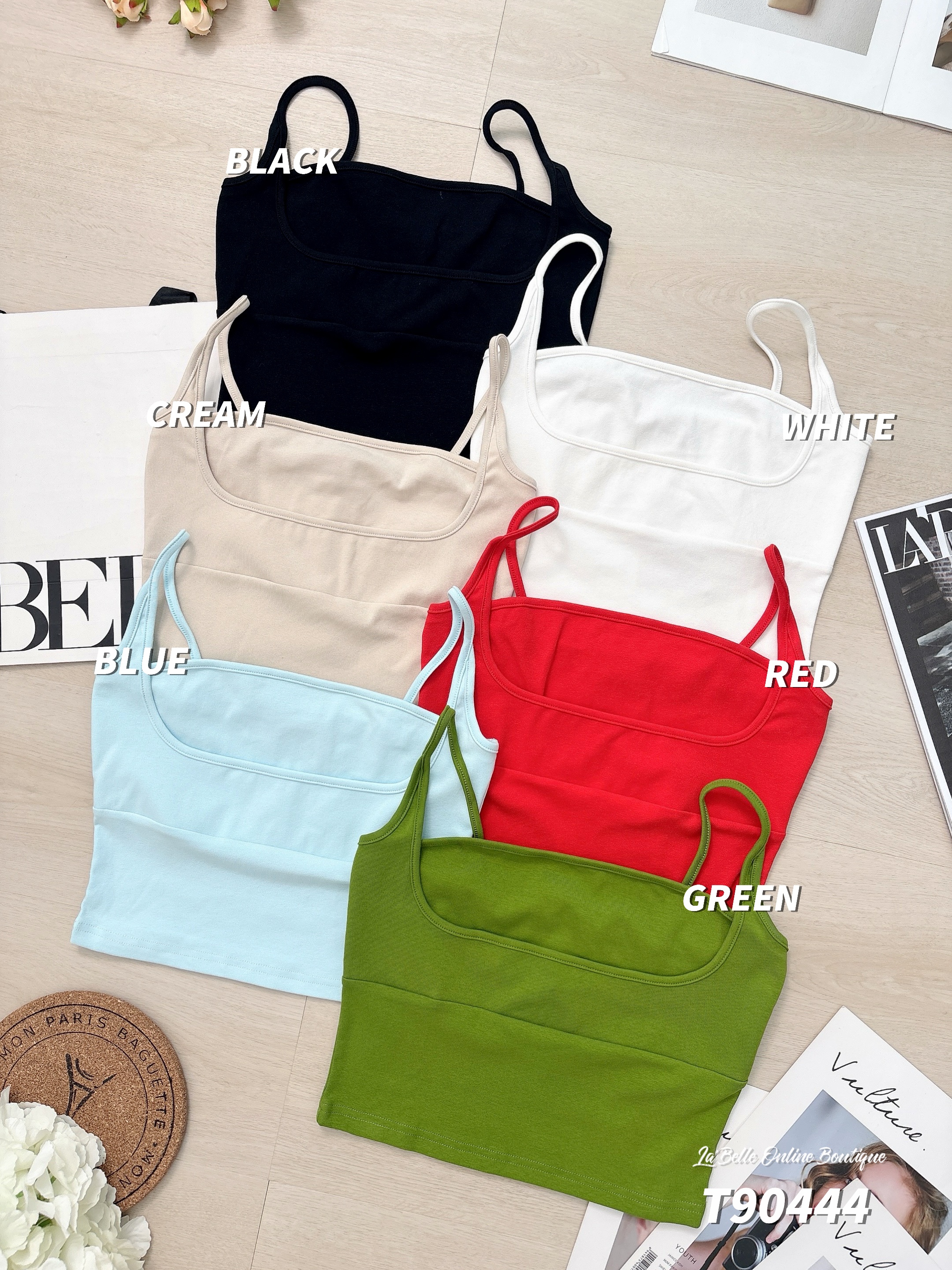 纯色假两件短版吊带上衣 (T90444)