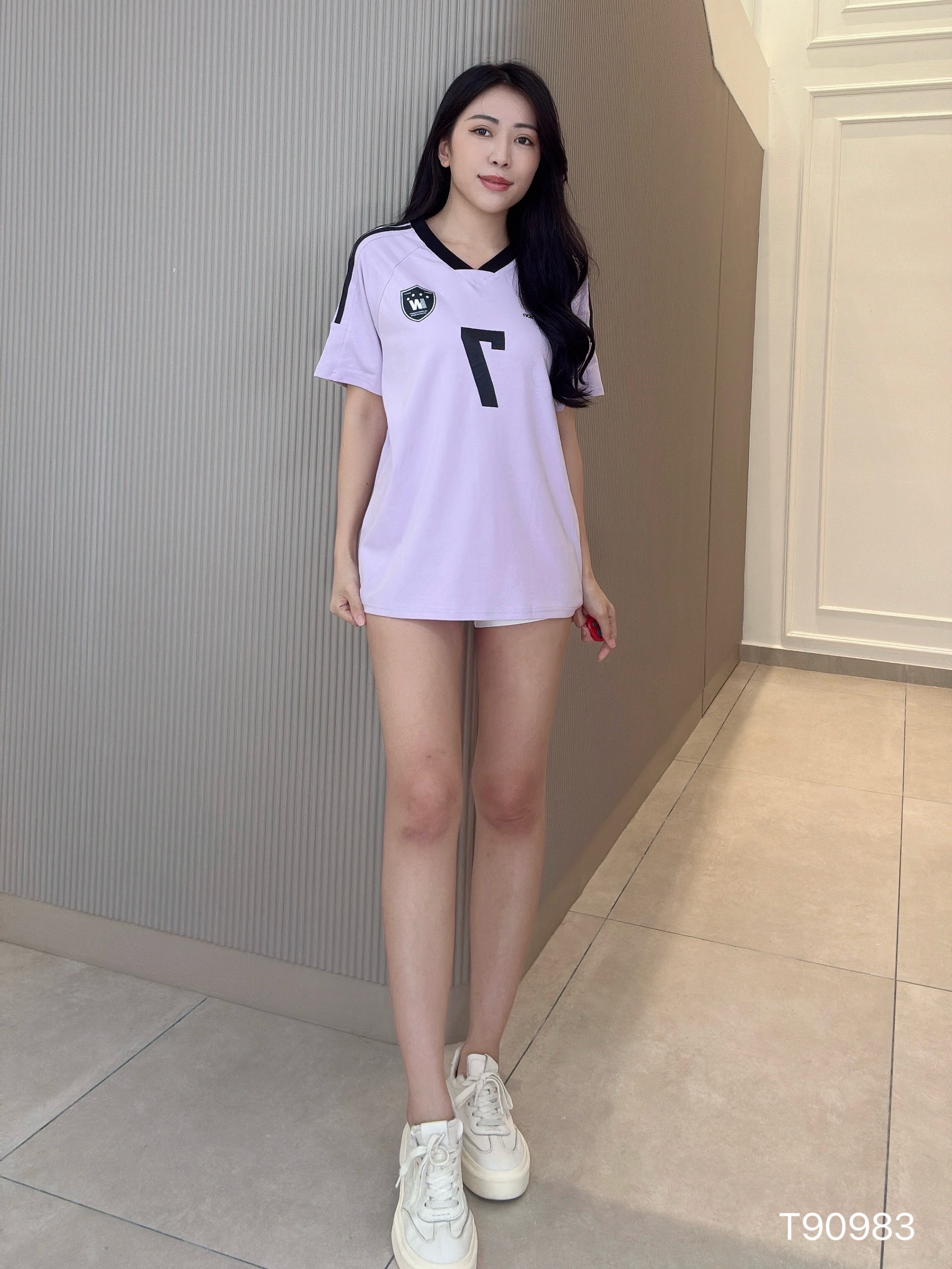 【预购PRE-ORDER -12月左右到货】美式撞色V领字母印花宽松运动上衣 (T90983)