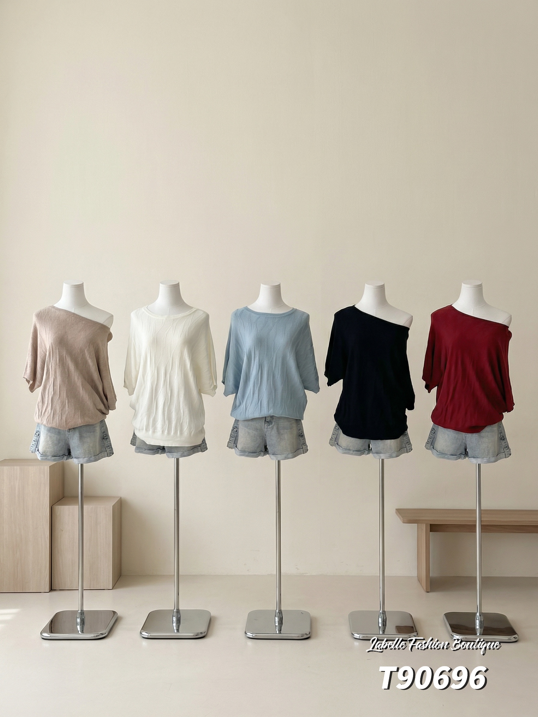 百搭慵懒风宽松落肩设计上衣 (T90696)