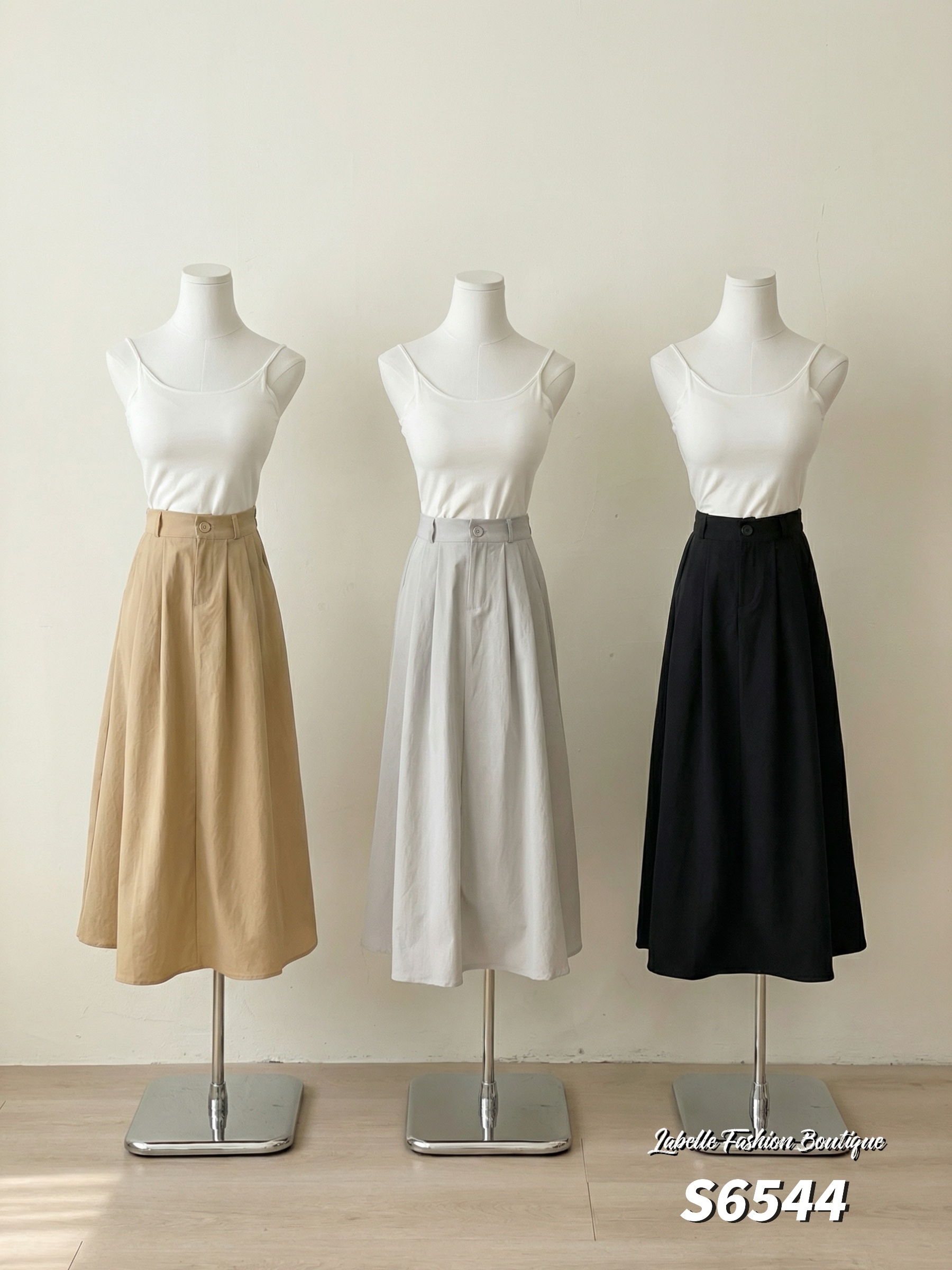 气质A字压褶设计高腰半身裙 (S6544)