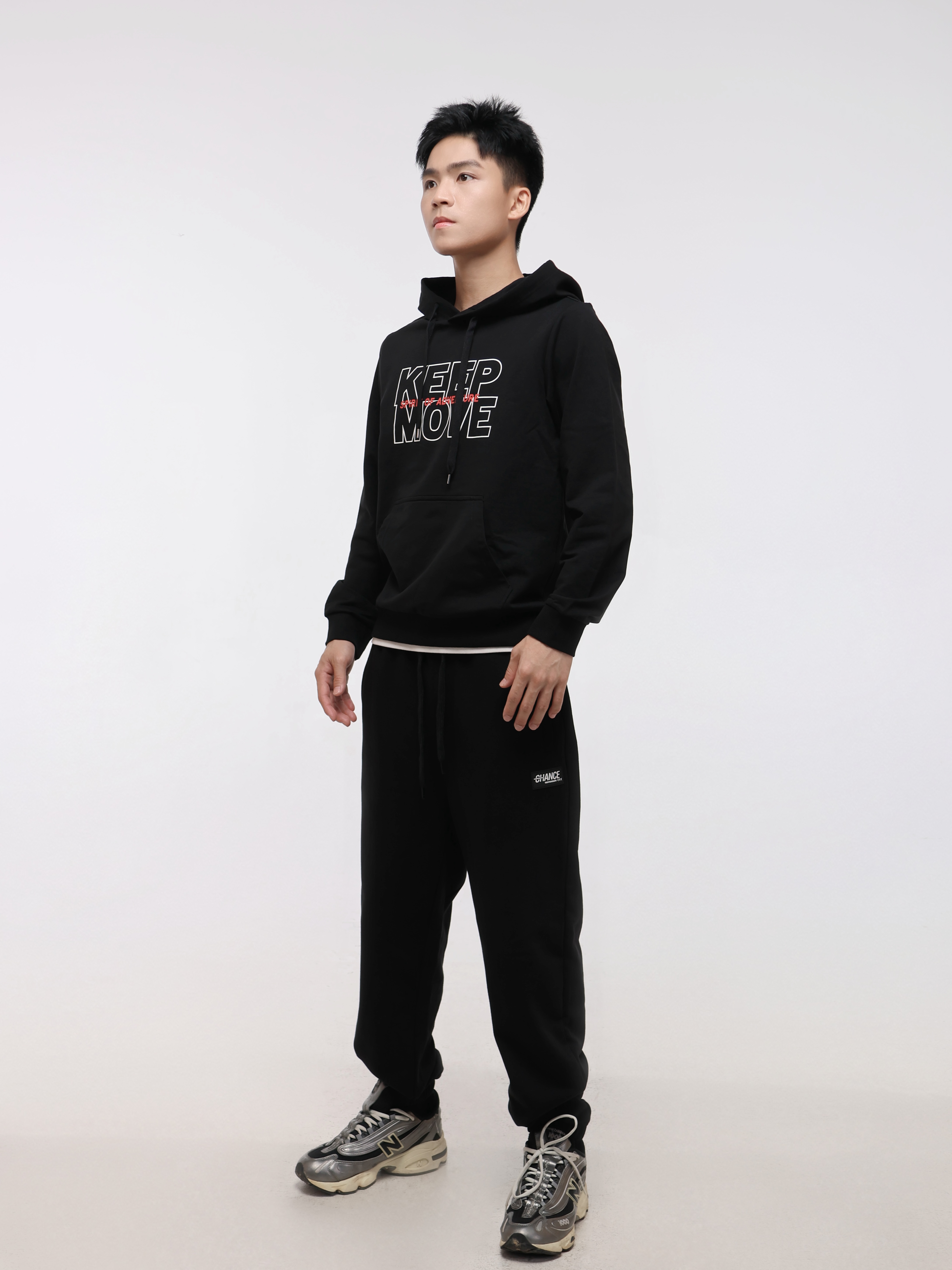 Regular Solid Colour Hoodie with "KEEP MOVE" Logo Print (YS30116)