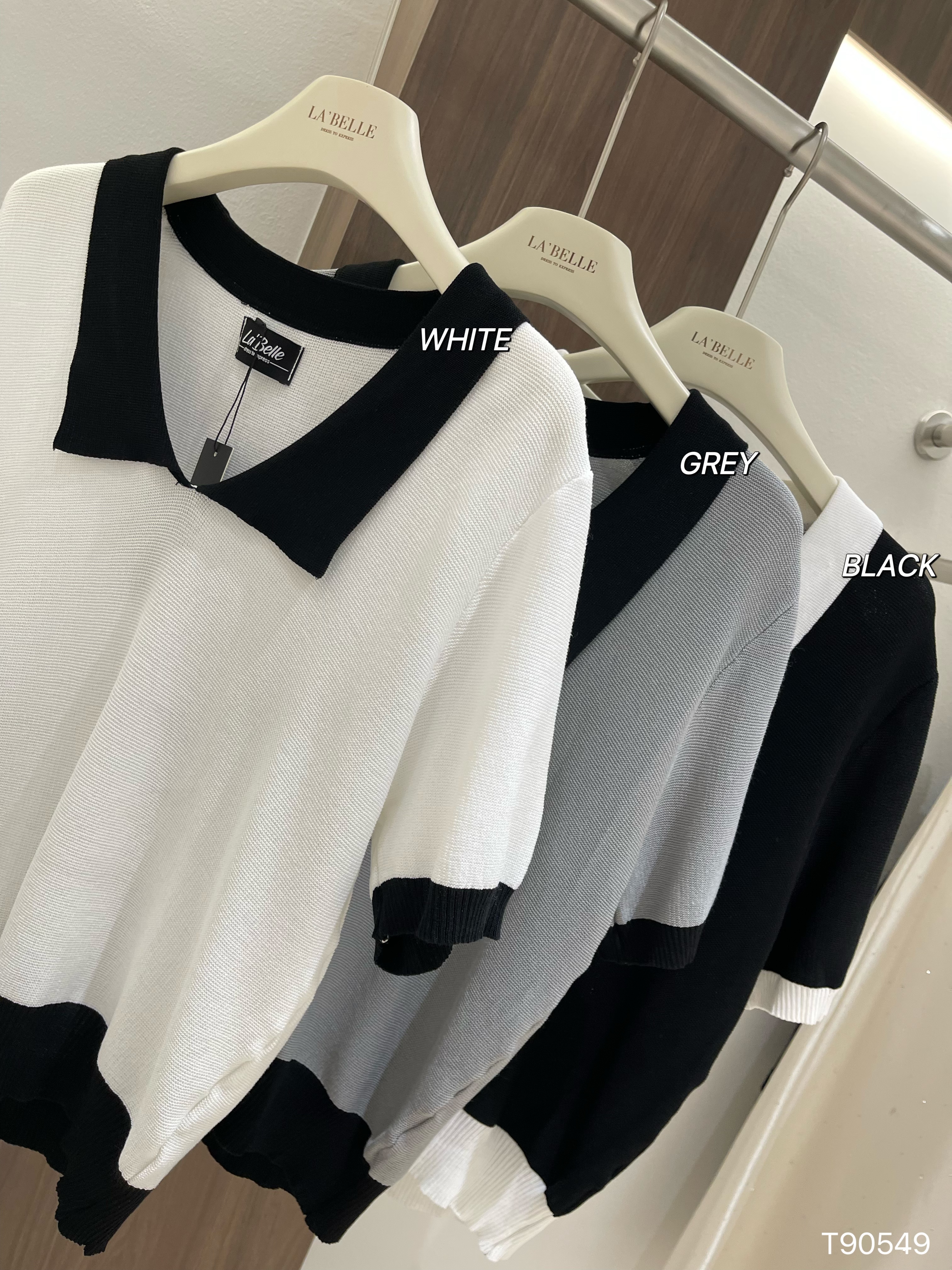 百搭撞色设计翻领上衣 (T90549)