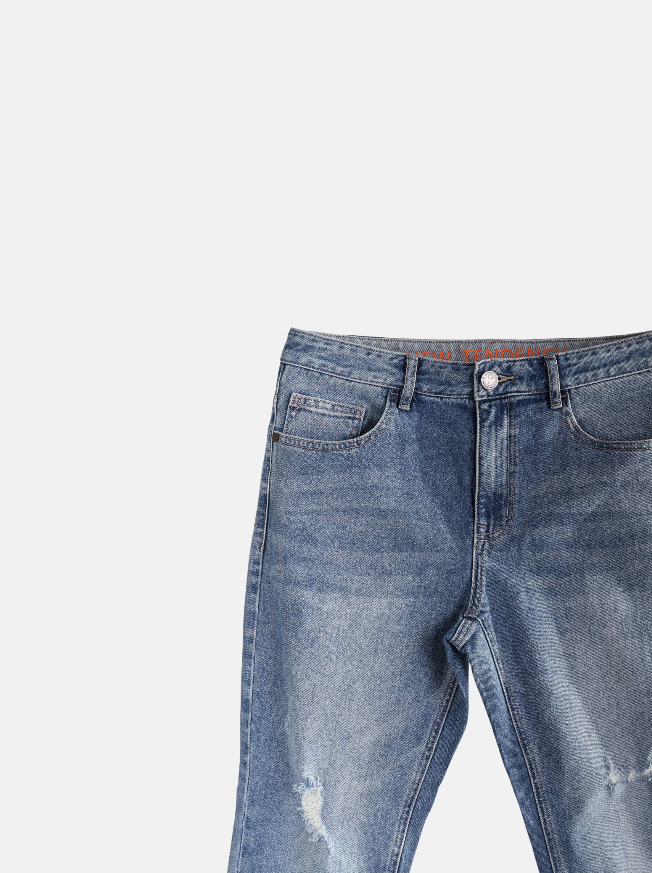 Straight Cut Men's Jeans with Distressed Ripper Design（YS30120）