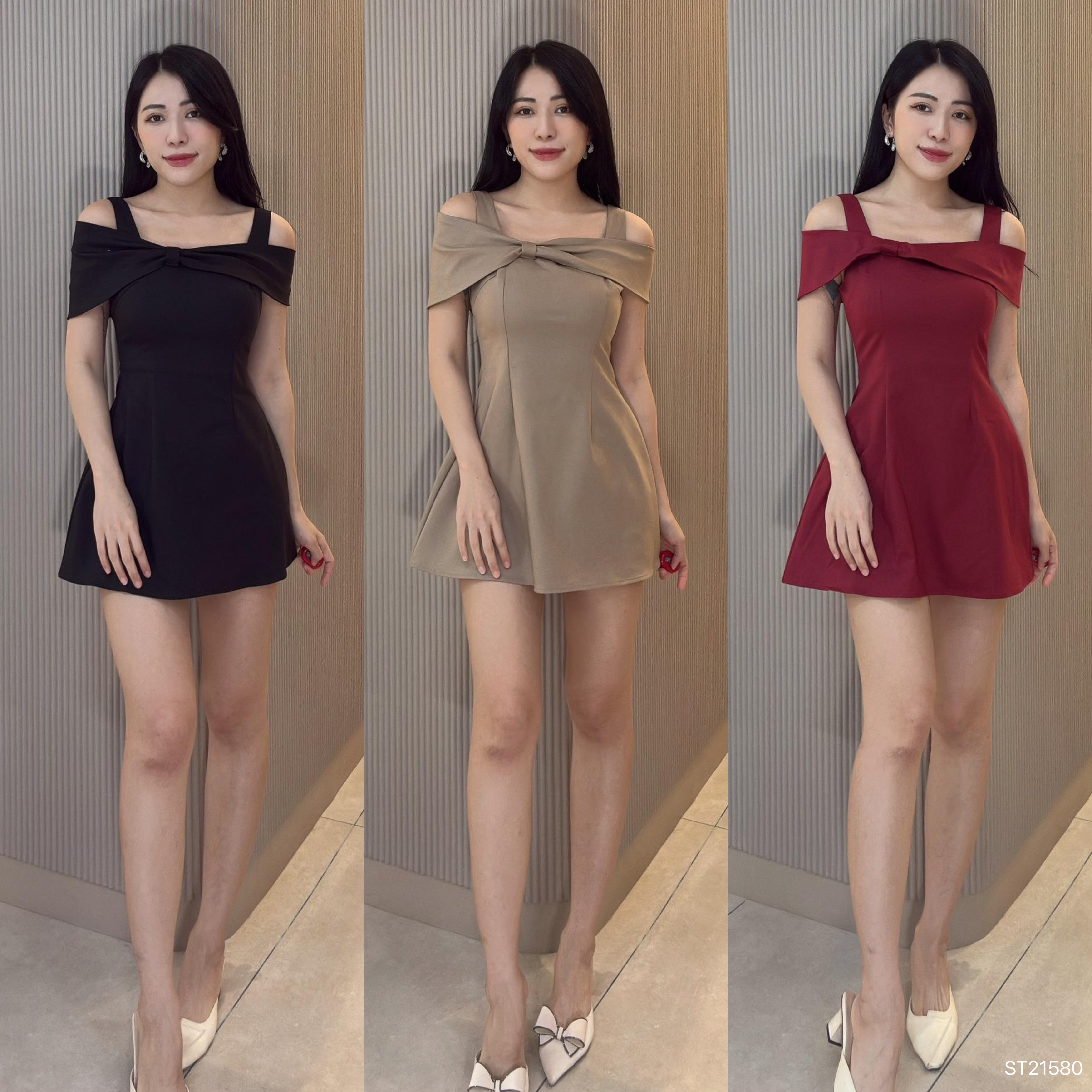 【LBP独家】甜美蝴蝶结设计显瘦连身裙 (ST21580)