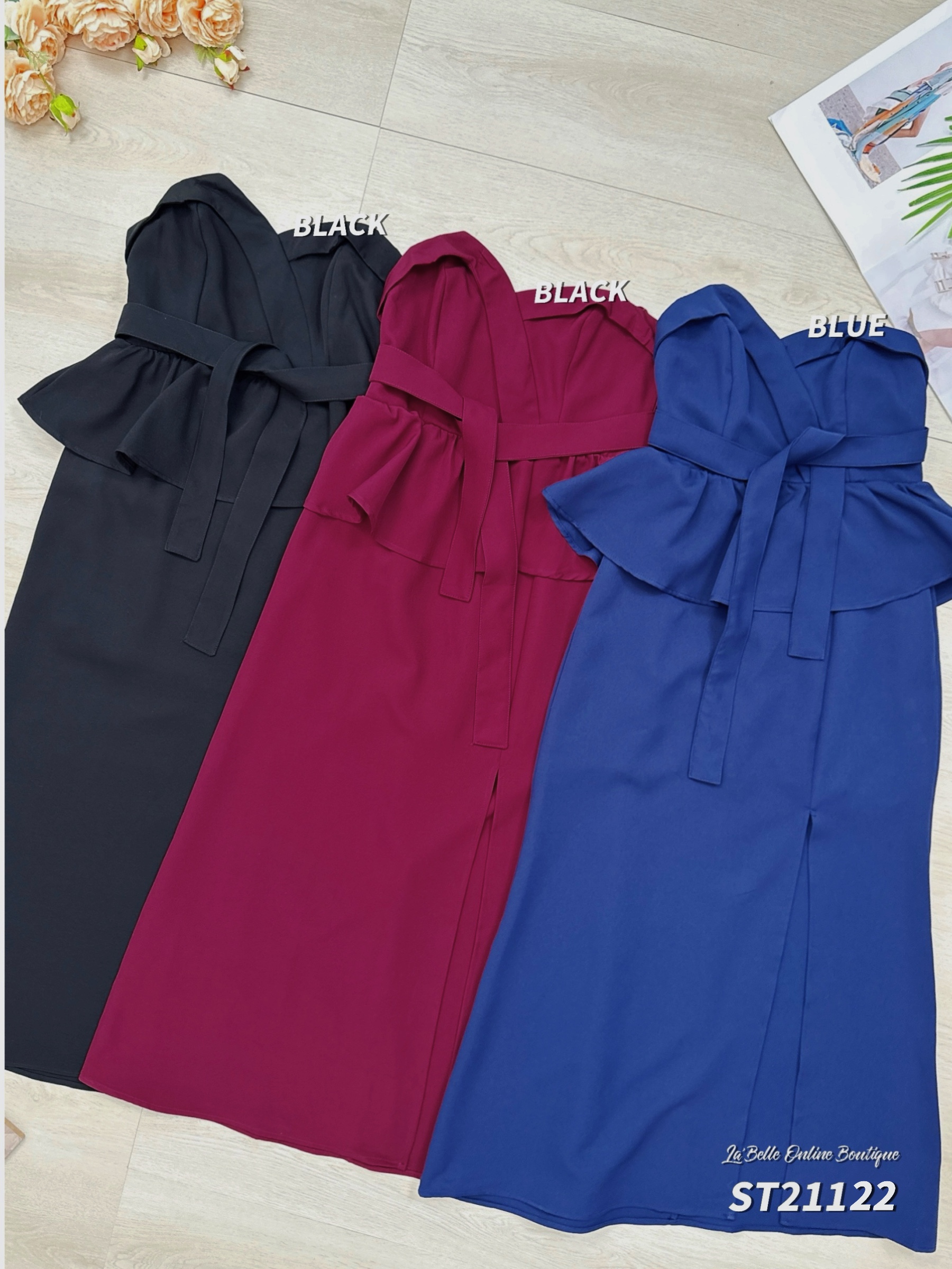 气质名暖抹胸荷叶边连身裙 (ST21122)  