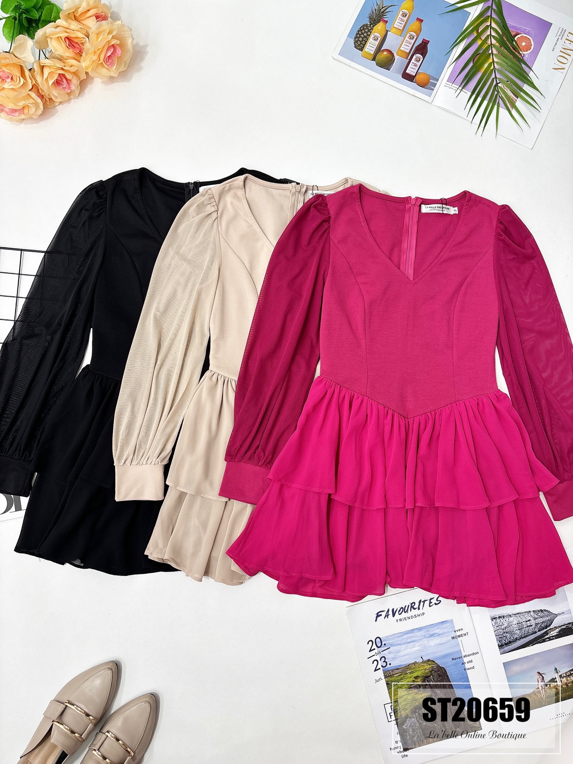 【LBP独家】法式V领蛋糕层连身裤裙（ST20659）