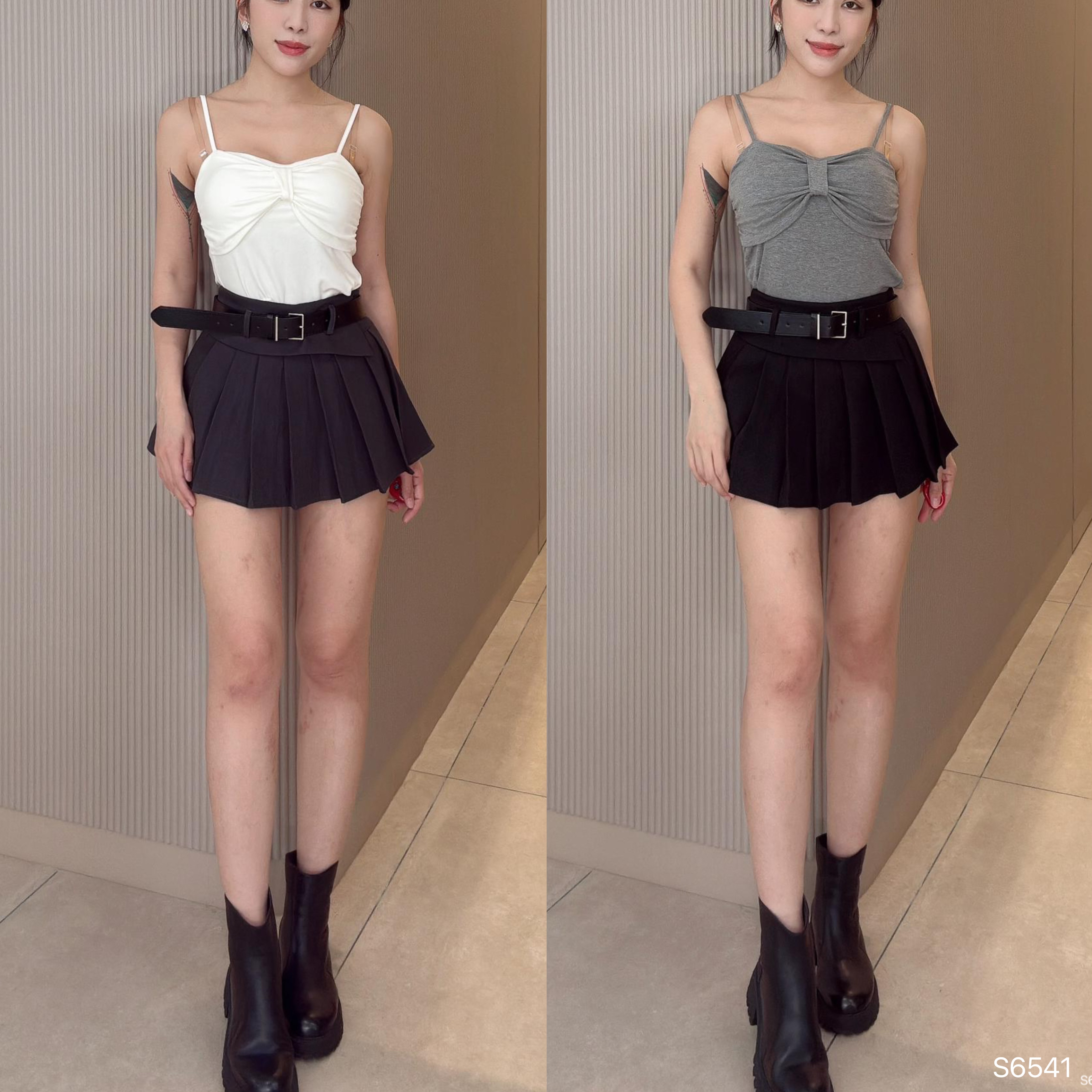 学院风A字不规则百褶高腰短裙 (S6541)