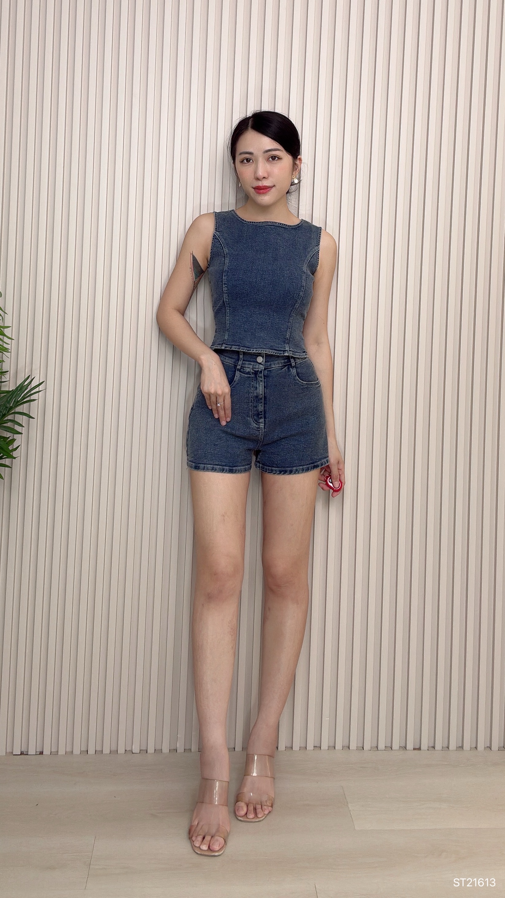 欧美复古牛仔两件套 (ST21613)