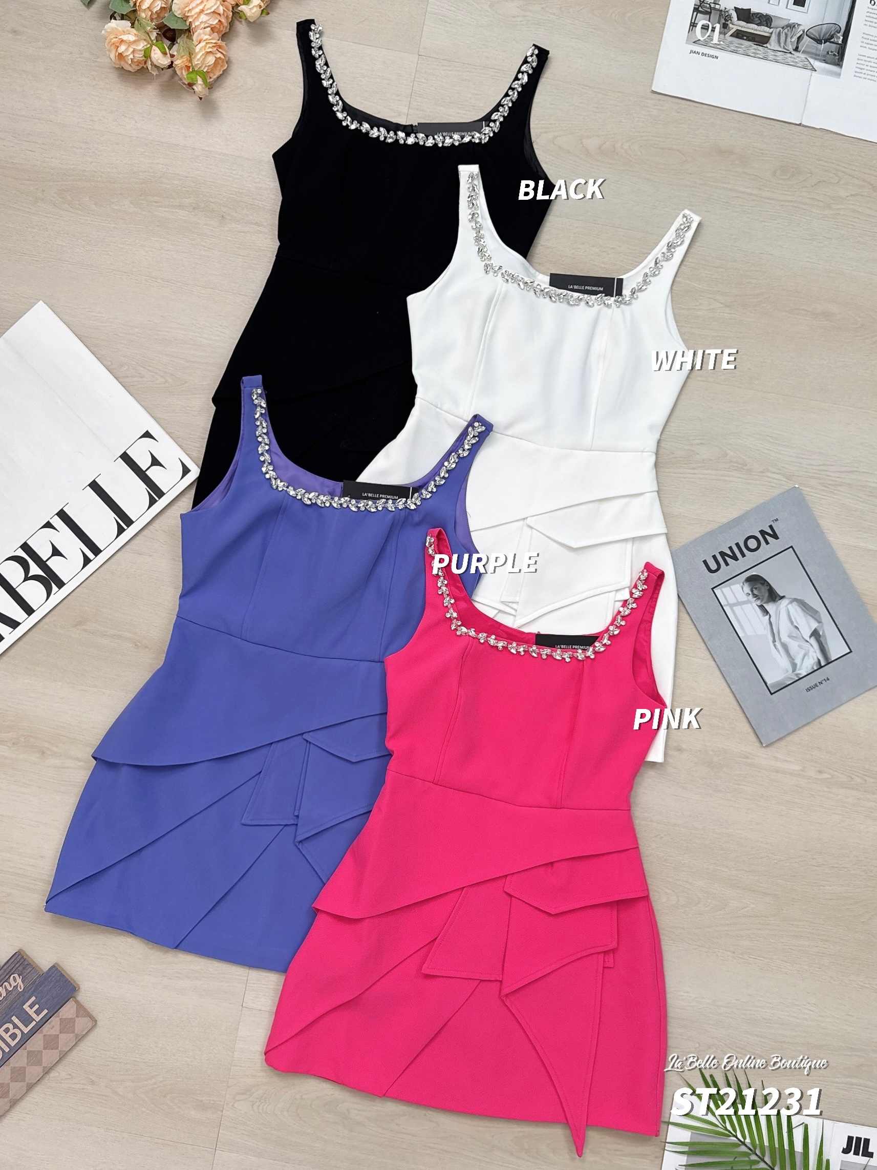 高级设计感钉钻吊带连身裙 (ST21231) - 特价-La'Belle Fashion Boutique Sdn Bhd