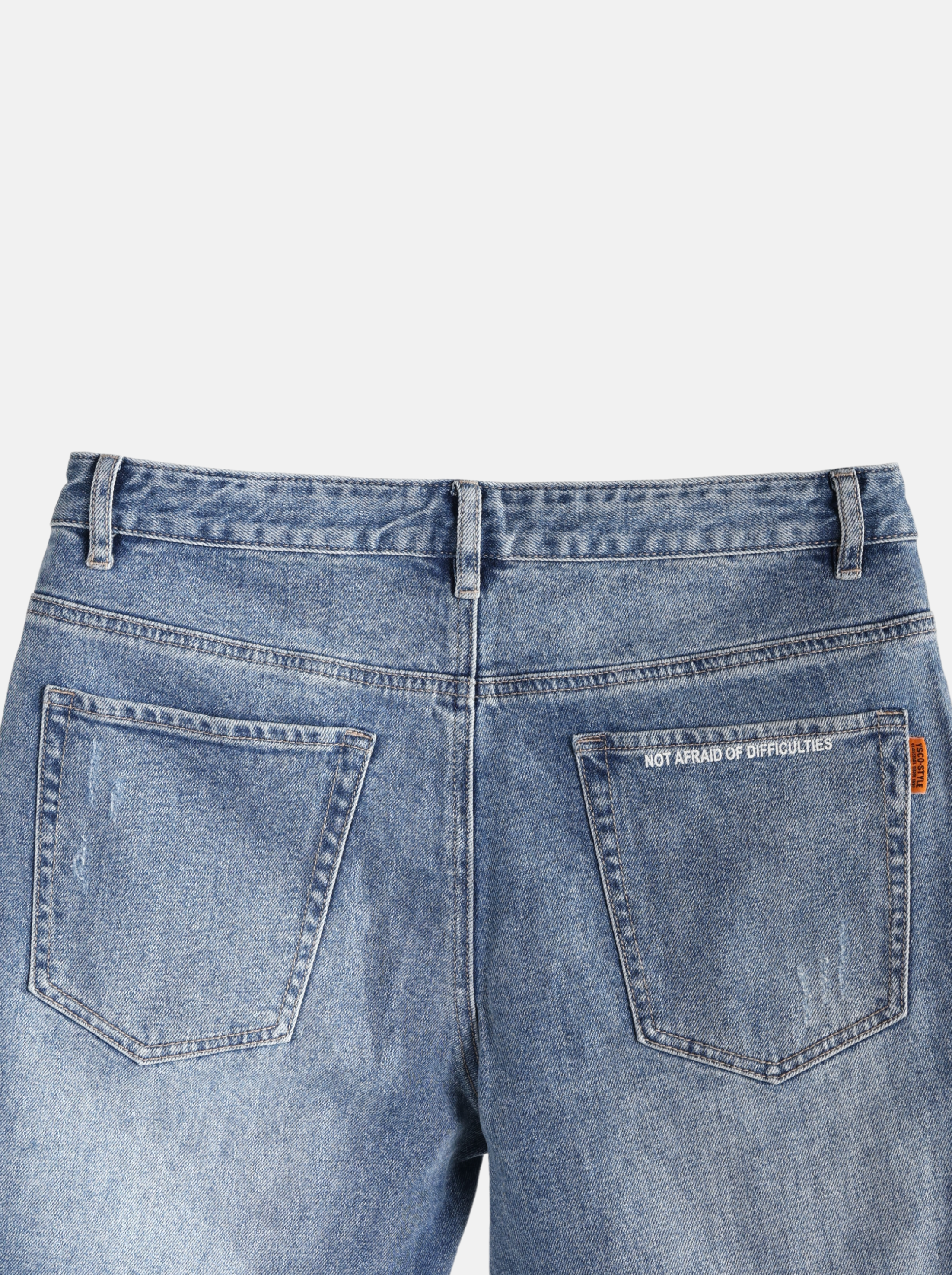 Straight Cut Men's Jeans with Distressed Ripper Design（YS30120）